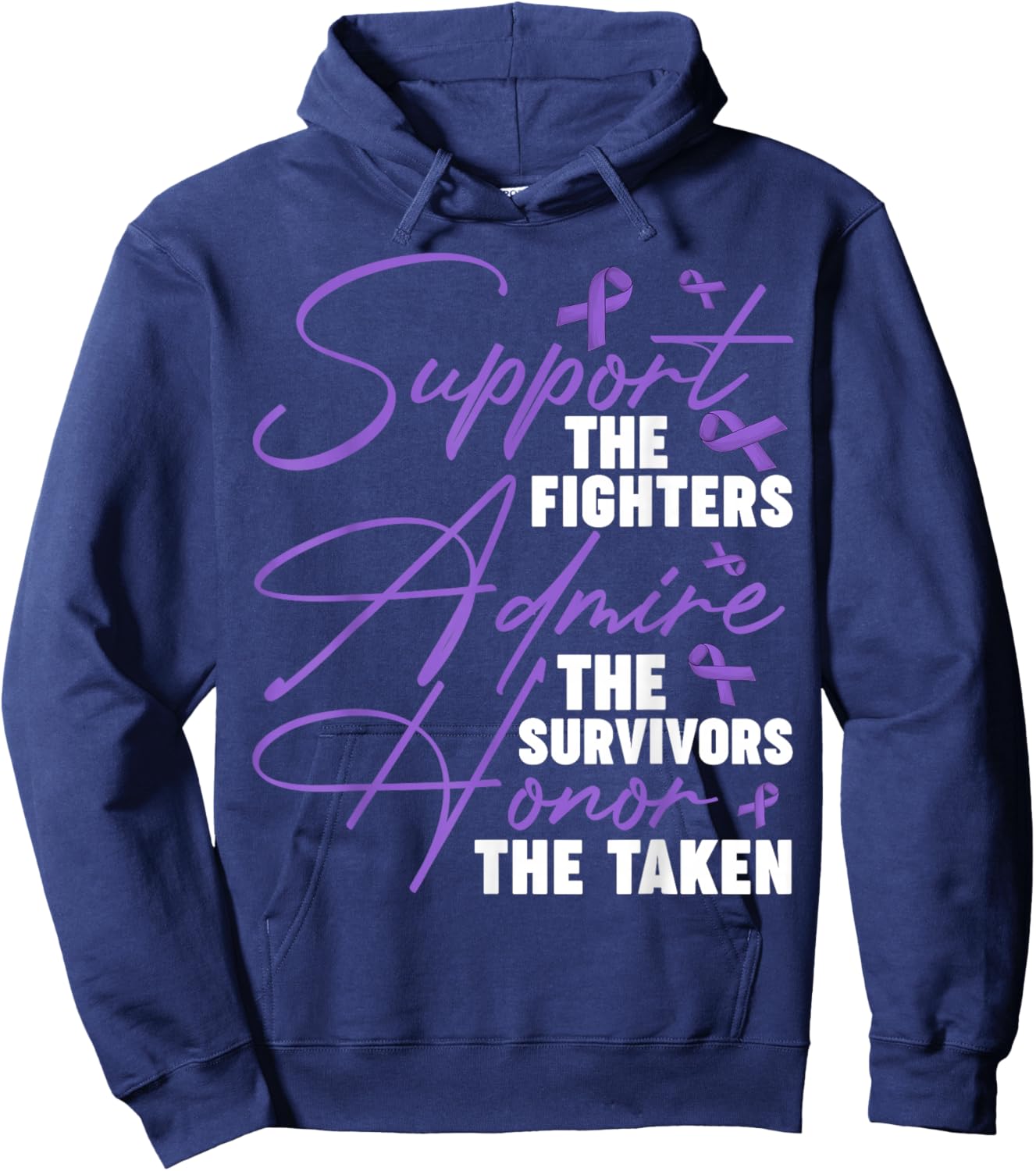 Support The Fighters Cystic Fibrosis Awareness Purple Ribbon Hoodie - Hoodie | Navy
