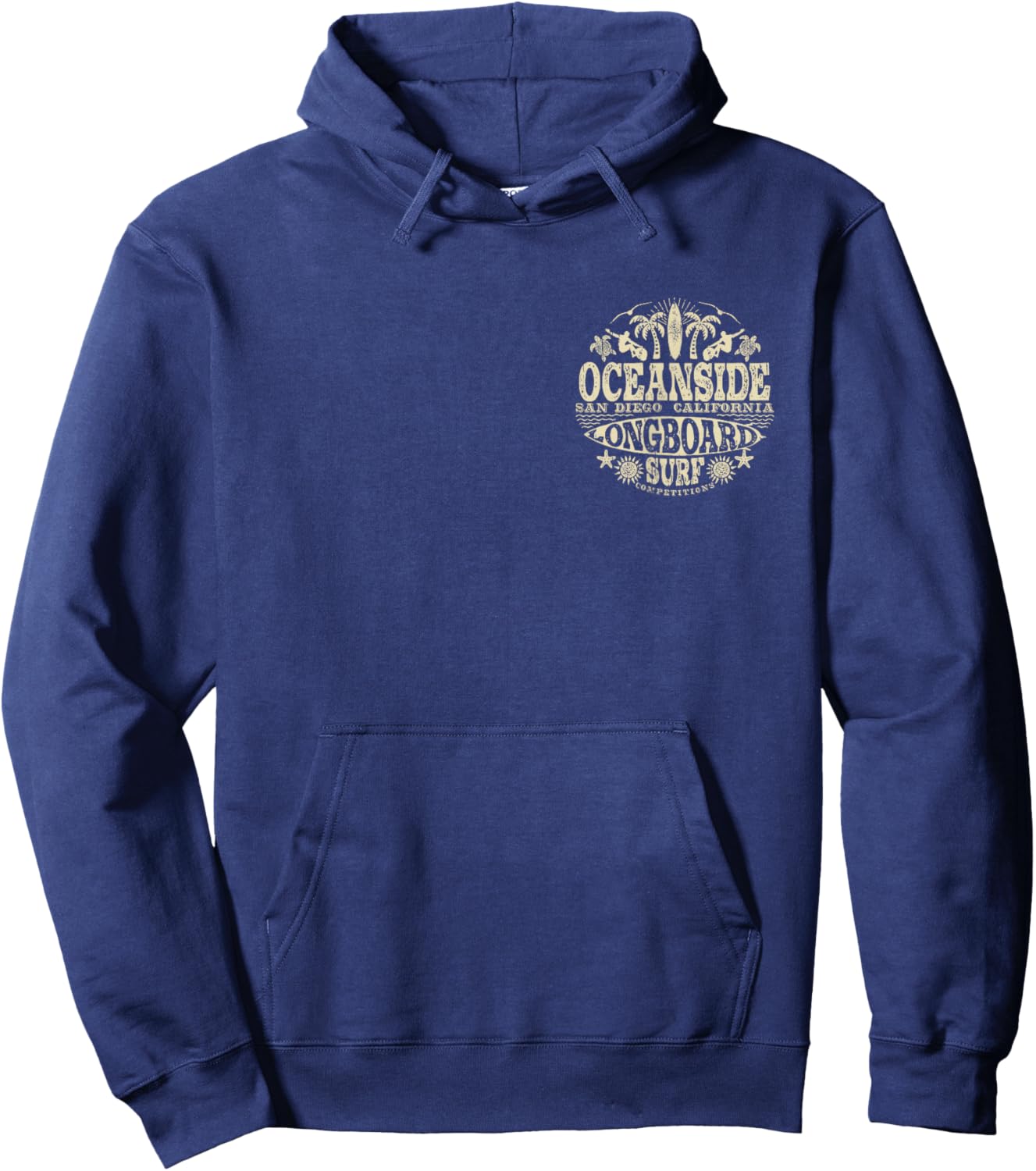 2-Sided Vintage Oceanside California Longboard Surfing Hoodie - Hoodie | Navy