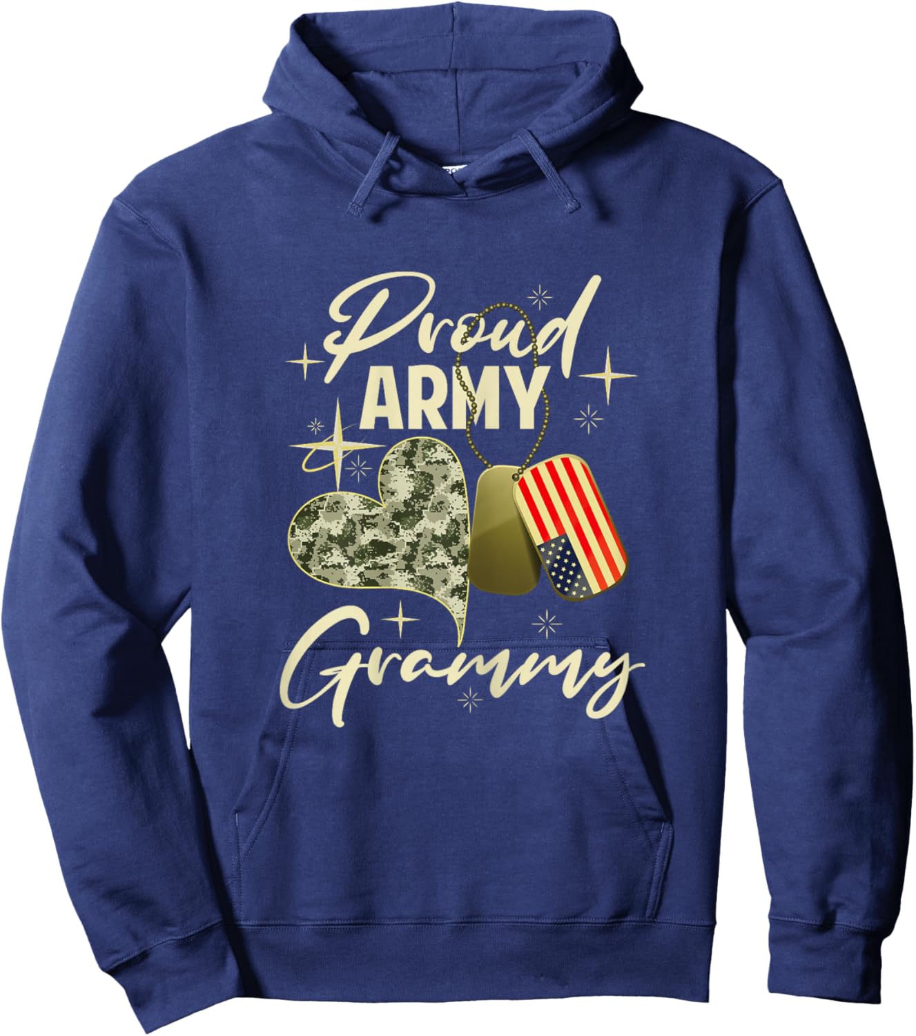 Proud Army Grammy Camouflage Mother's Day Dog Tag US Flag Hoodie - Hoodie | Navy