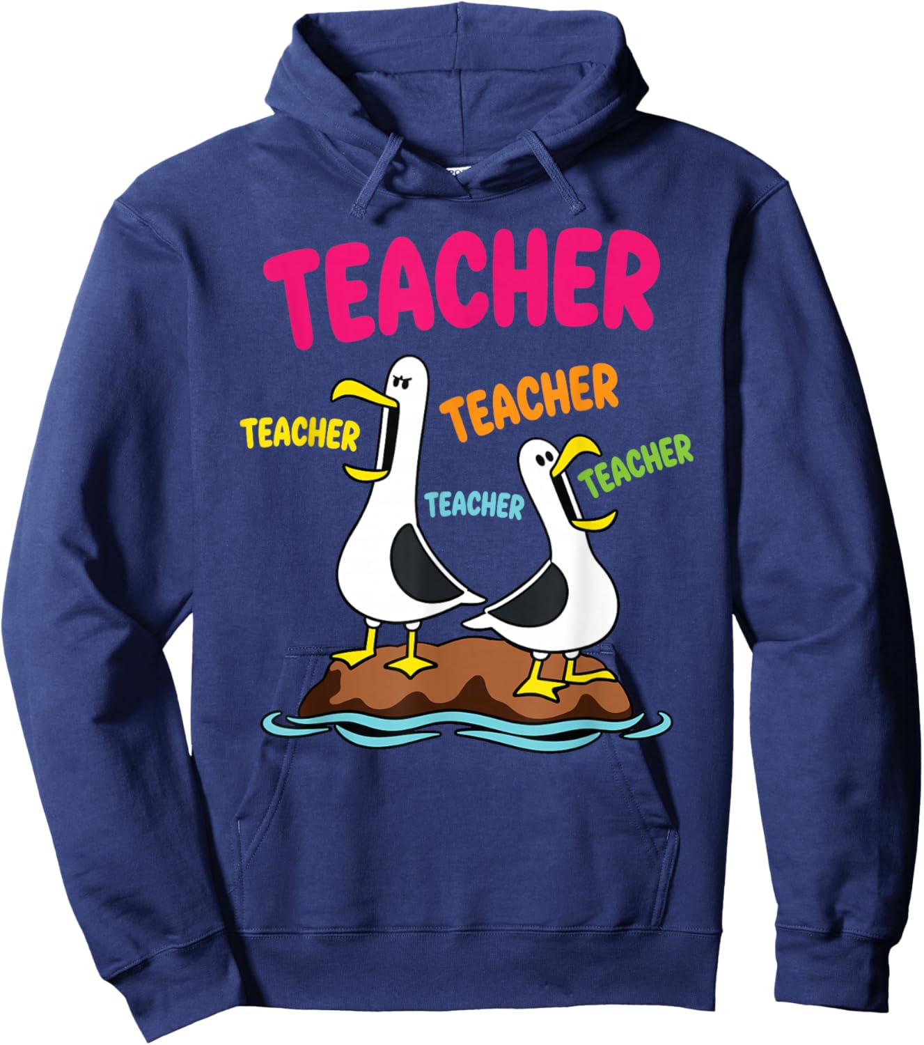 Funny Teacher Seagull Goose Design Repeating Teacher Hoodie - Hoodie | Navy