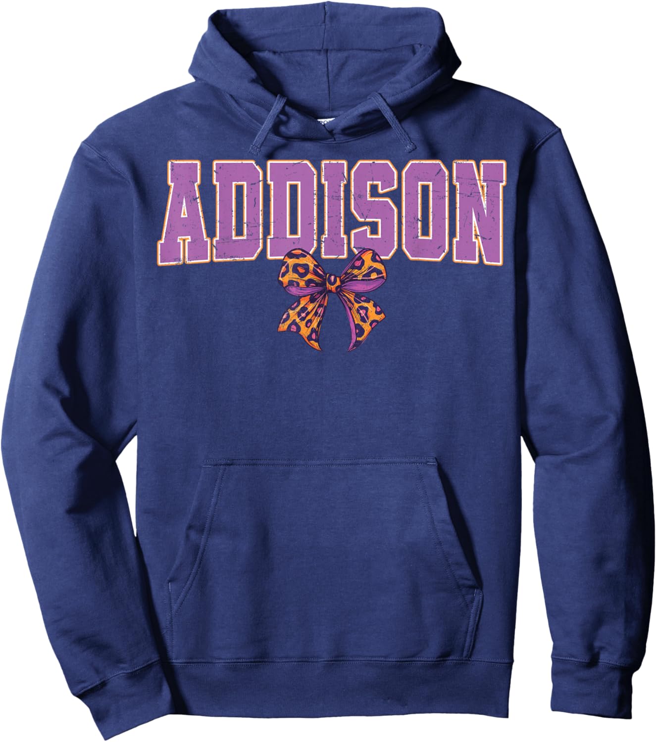 Addison Leopard Bow Trendy Name Design and Girls Hoodie - Hoodie | Navy