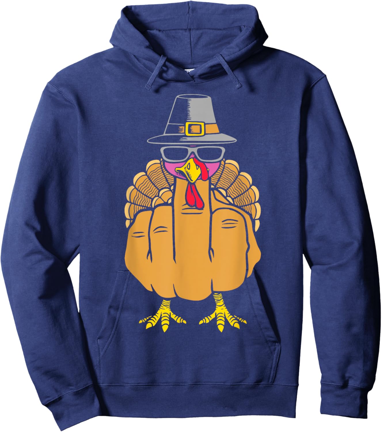 Turkey Middle Finger Adult Anti Social Thanksgiving Hand Hoodie - Hoodie | Navy