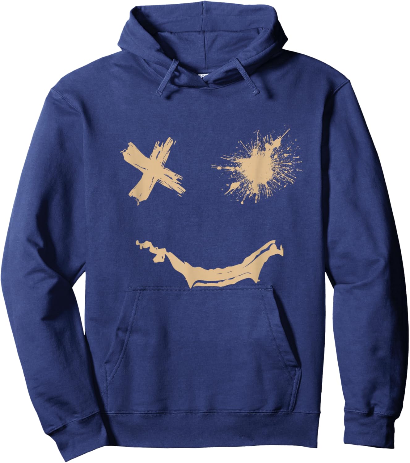 Tan Grunge Face Tan Color Graphic Hoodie - Hoodie | Navy