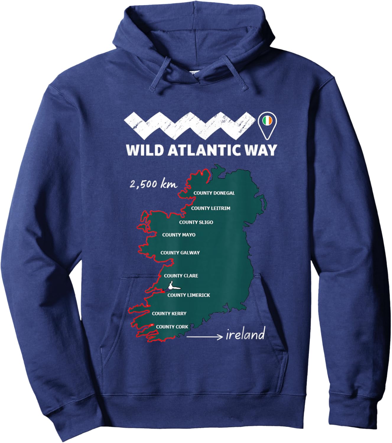 The wild atlantic way ireland coastal route, with locations Hoodie - Hoodie | Navy