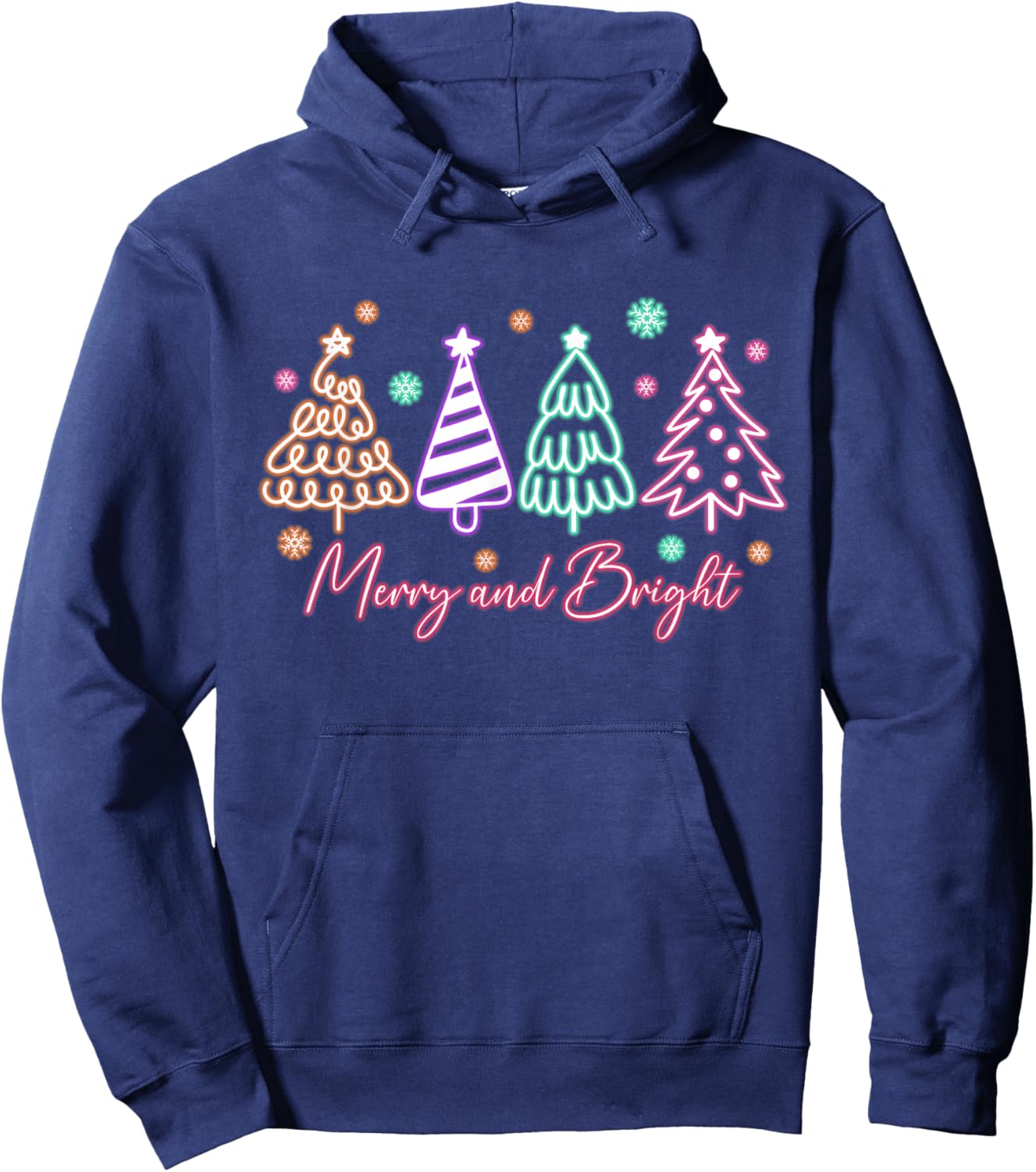 Merry and Bright Tree Neon Christmas Hoodie - Hoodie | Navy