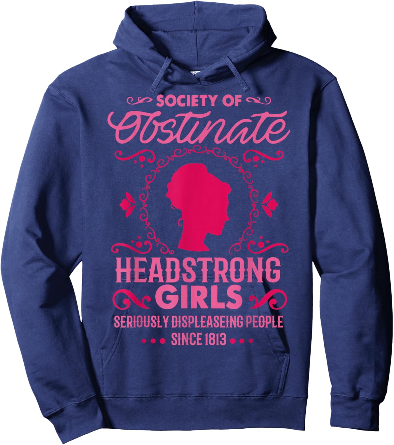 Jane Austen - Society Of Obstinate Headstrong Girls -Adult - Black - Small - Short Sleeve - Cotton Blend - Jane Austen Literary Hoodie - Hoodie | Navy