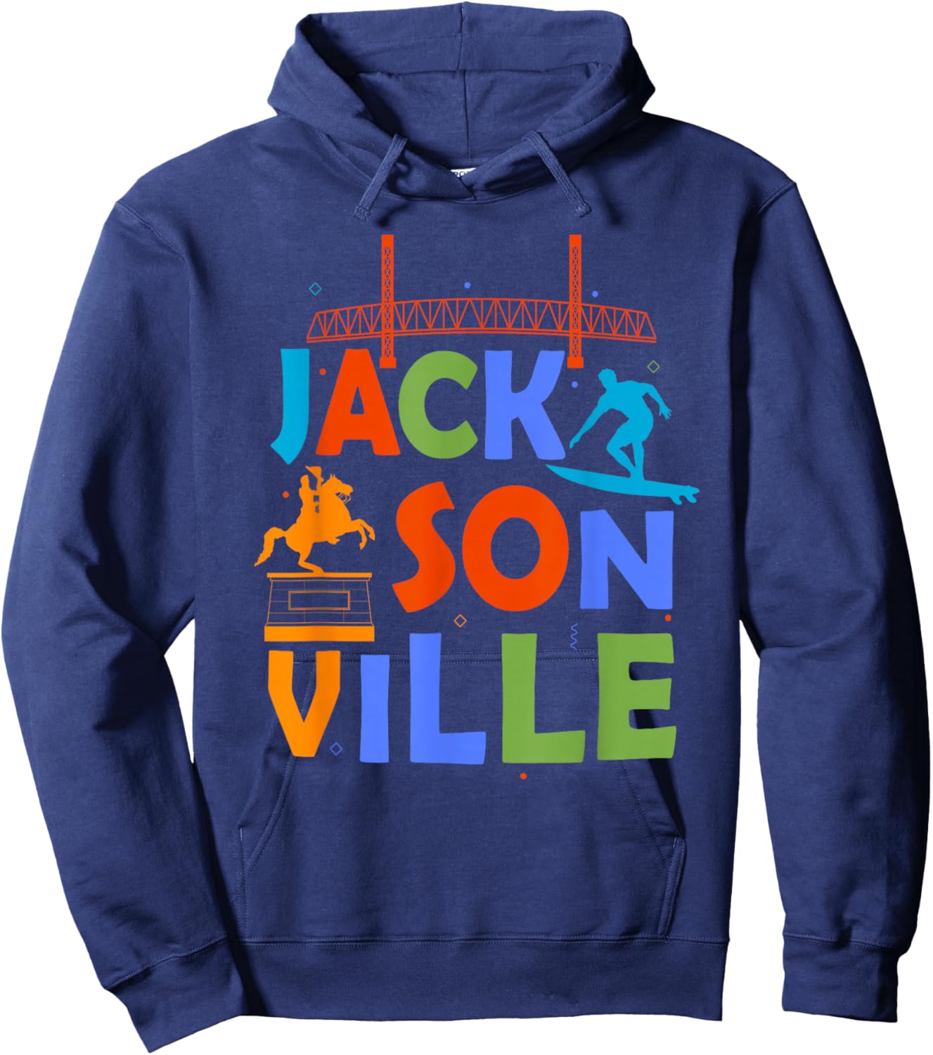 Jacksonville Souvenir Surfing Florida Skyline Jacksonville Hoodie - Hoodie | Navy