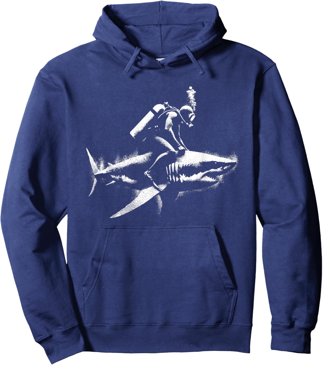 Scuba Diver Riding Shark - Funny White Shark Lover Hoodie - Hoodie | Navy