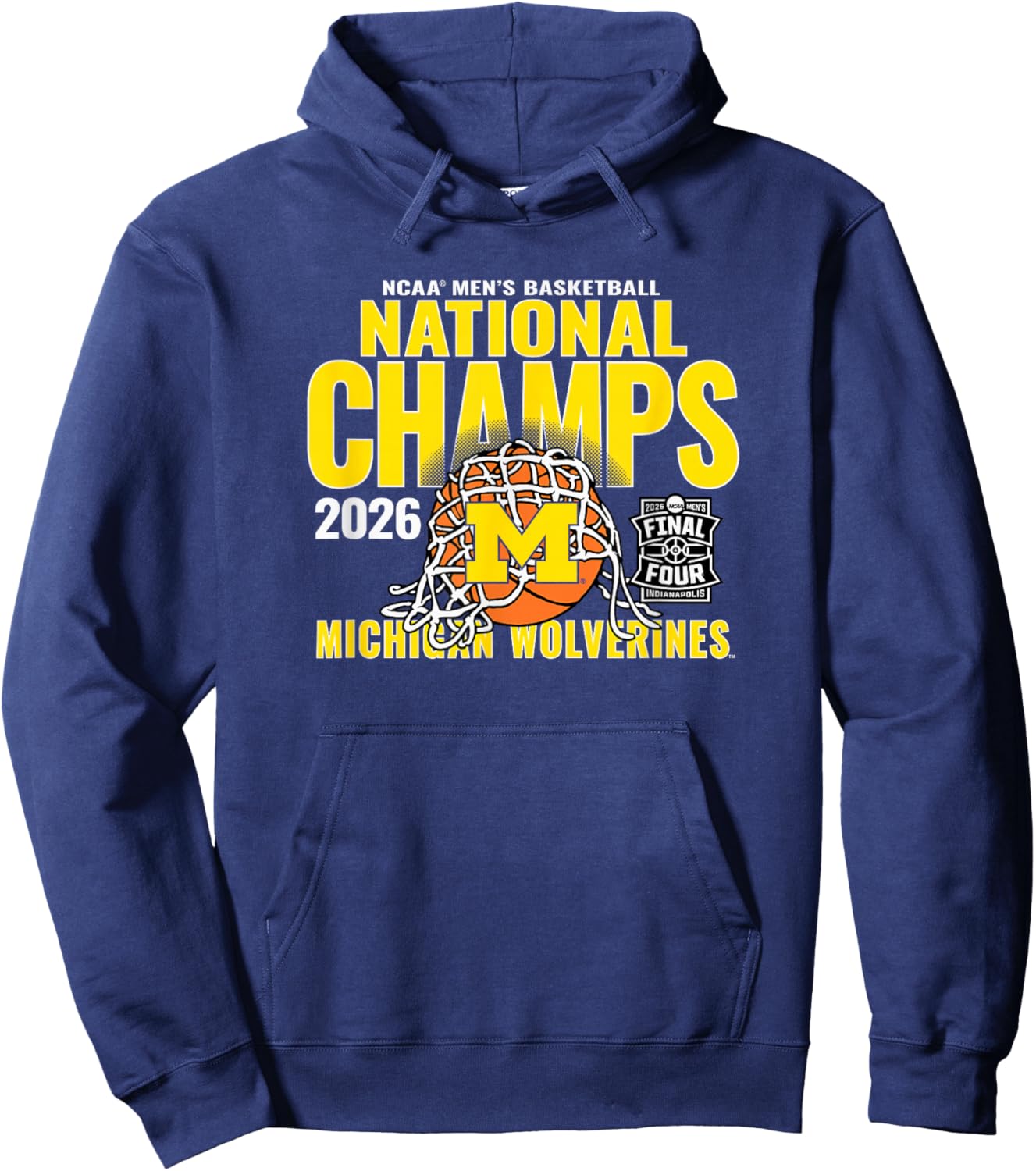 Michigan Wolverines 2026 National Champs Men's Bball Net Hoodie - Hoodie | Navy
