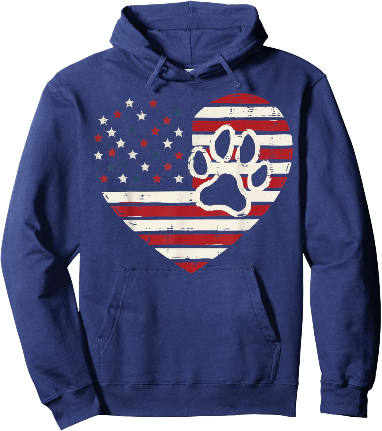 Heart US Flag Paw Print 4th of July Patriotic Men Women Kids Hoodie - Hoodie | Navy