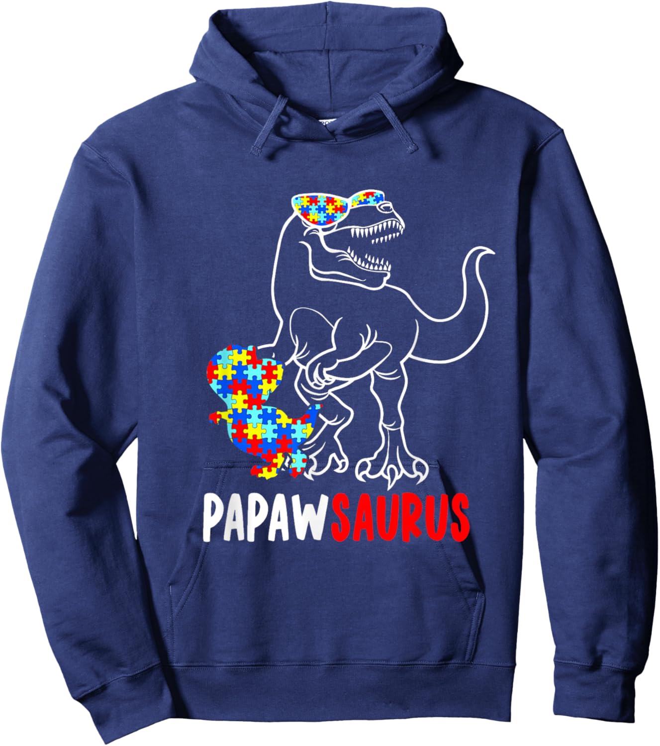 Papawsaurus T Rex Dinosaur Autism Awareness Papaw Saurus Hoodie - Hoodie | Navy