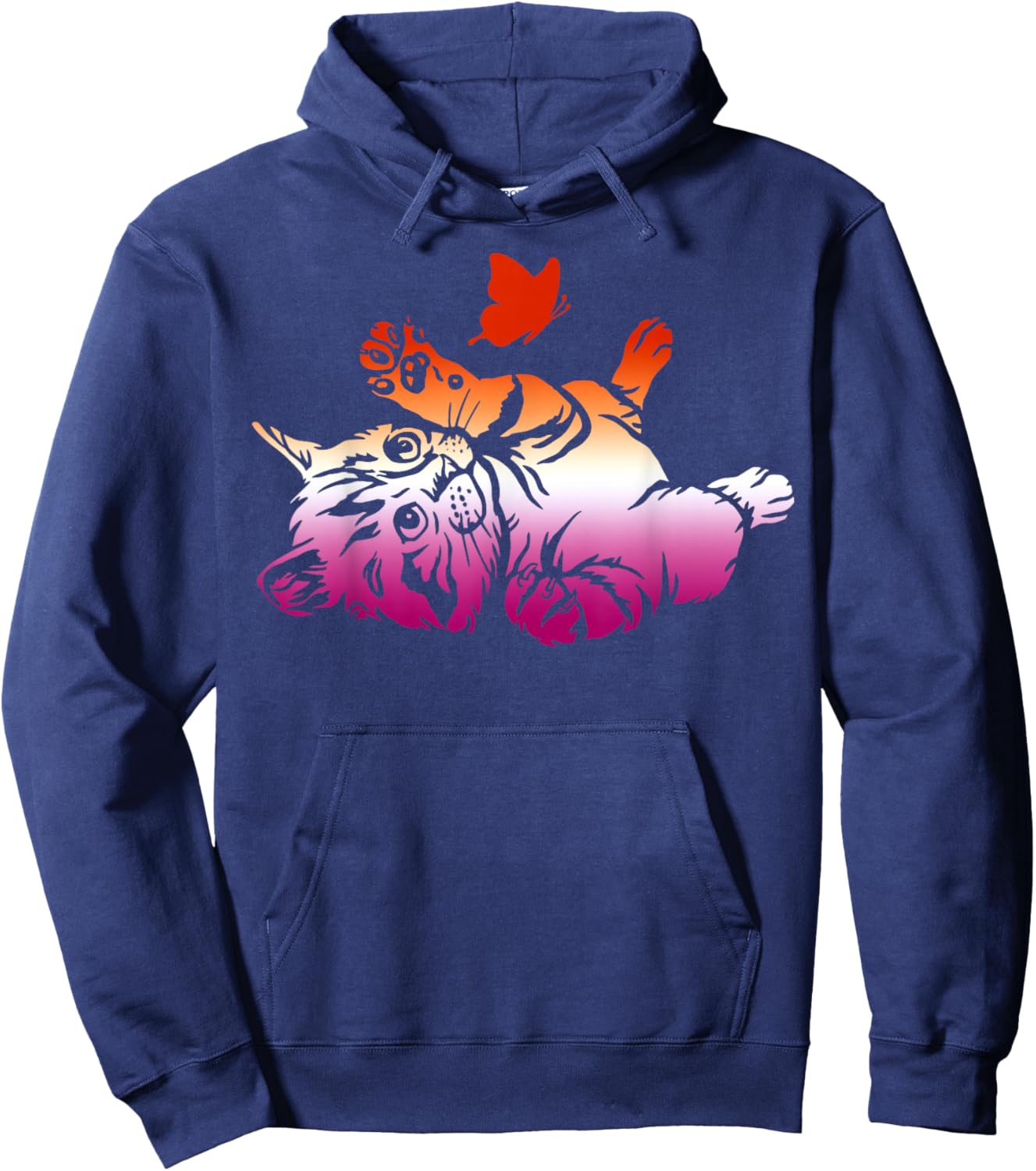 Lesbian Playful Cat Butterfly Cute Pride Love Hoodie - Hoodie | Navy