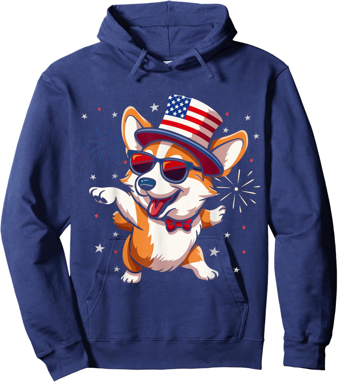 Patriotic American Corgi Dancing USA Flag Dog 4th Of July Women Kids Men Hoodie - Hoodie | Navy
