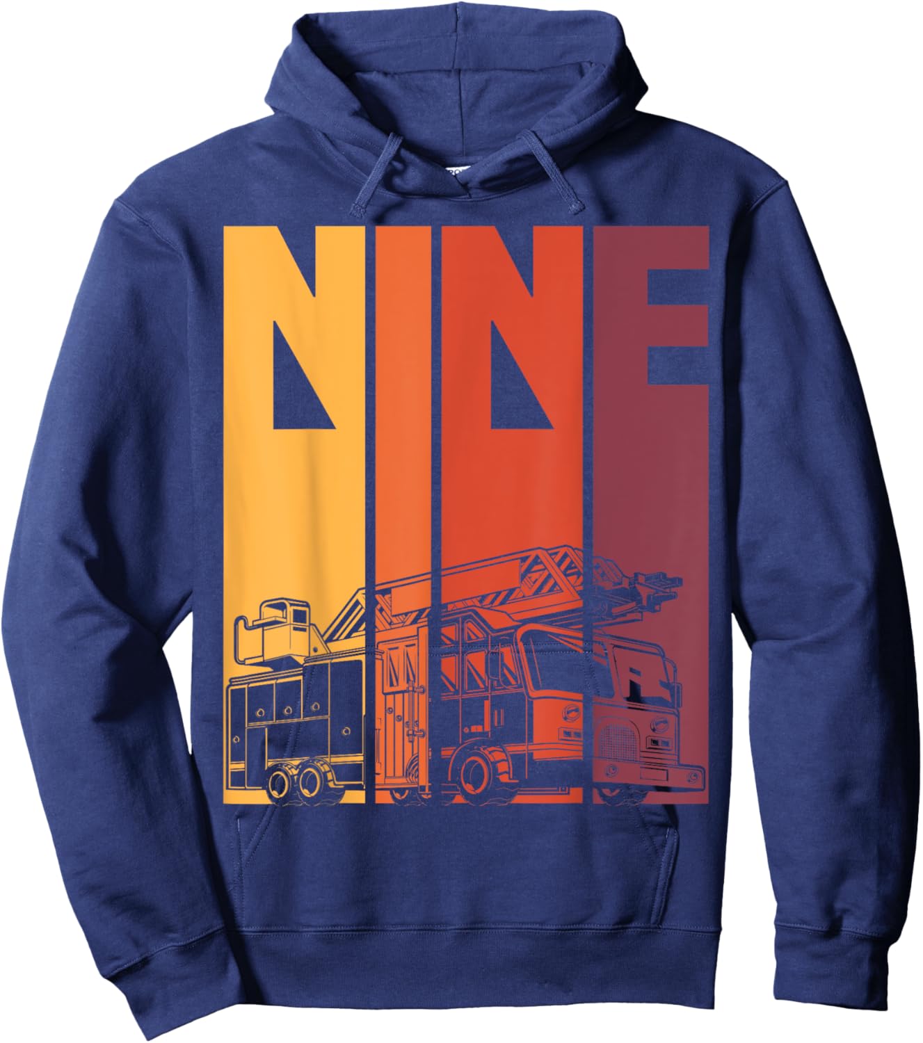 9 Year Old Firefighter Kids Fire Truck 9th Birthday Boy Hoodie - Hoodie | Navy