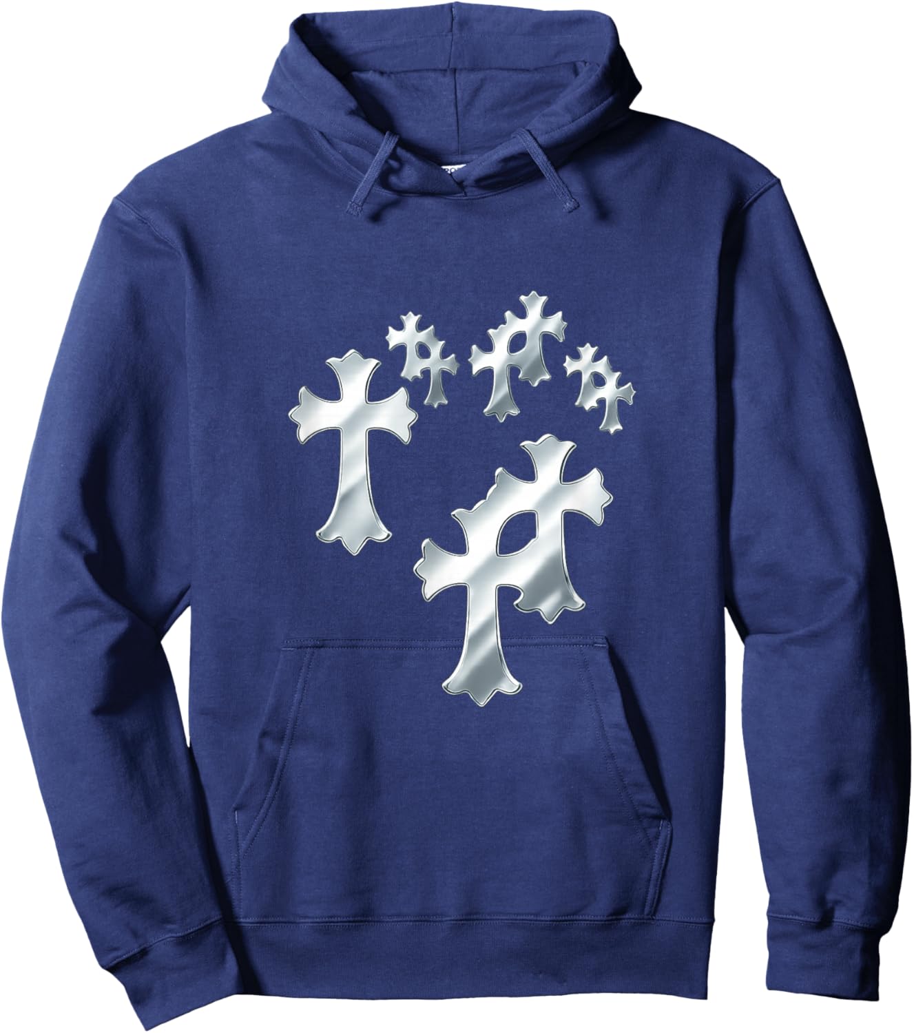 Y2K Grunge Vintage Cross Heart Hoodie - Hoodie | Navy