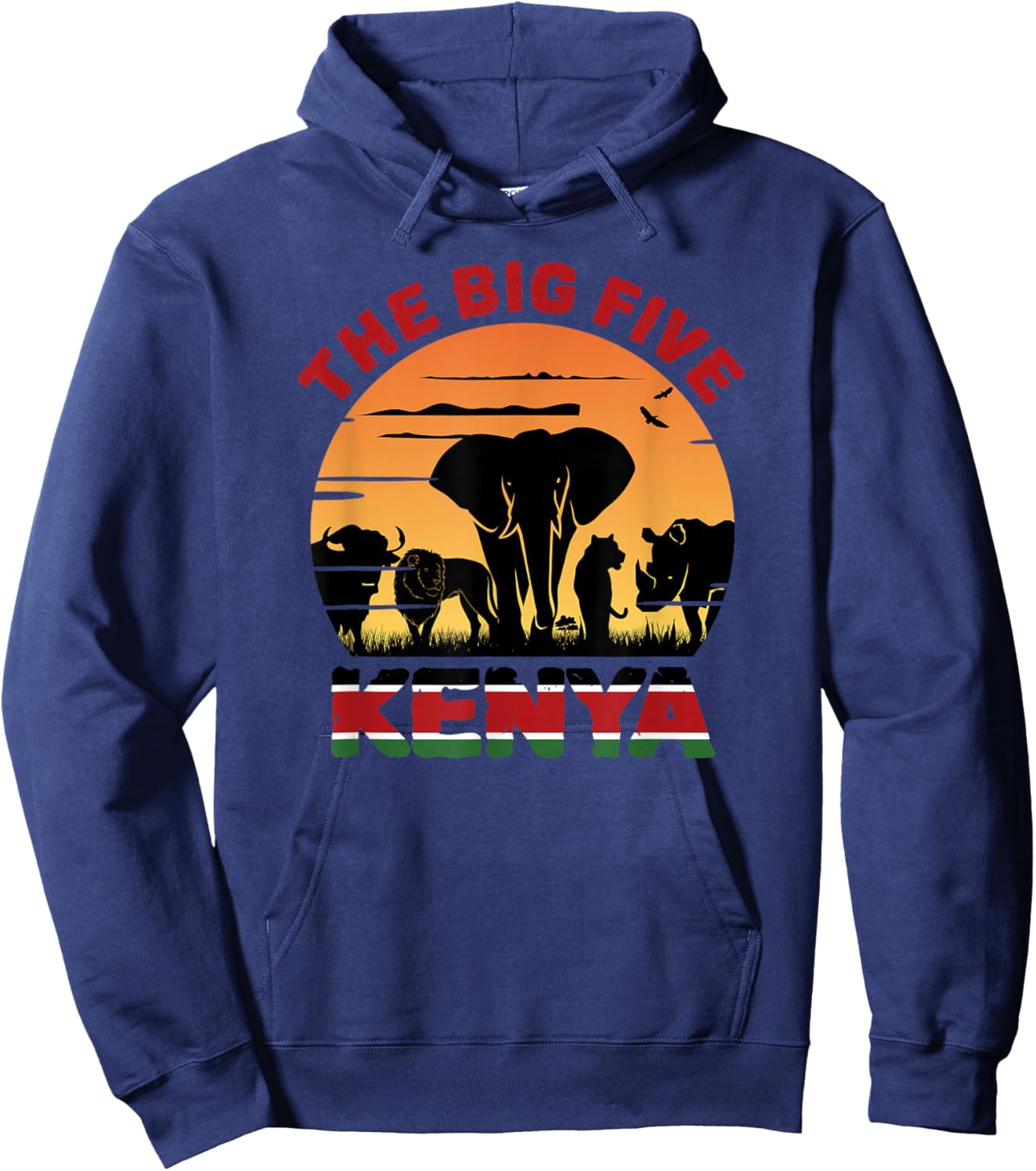 Kenyan Flag, Big Five Kenya Pride Wildlife Safari Hoodie - Hoodie | Navy