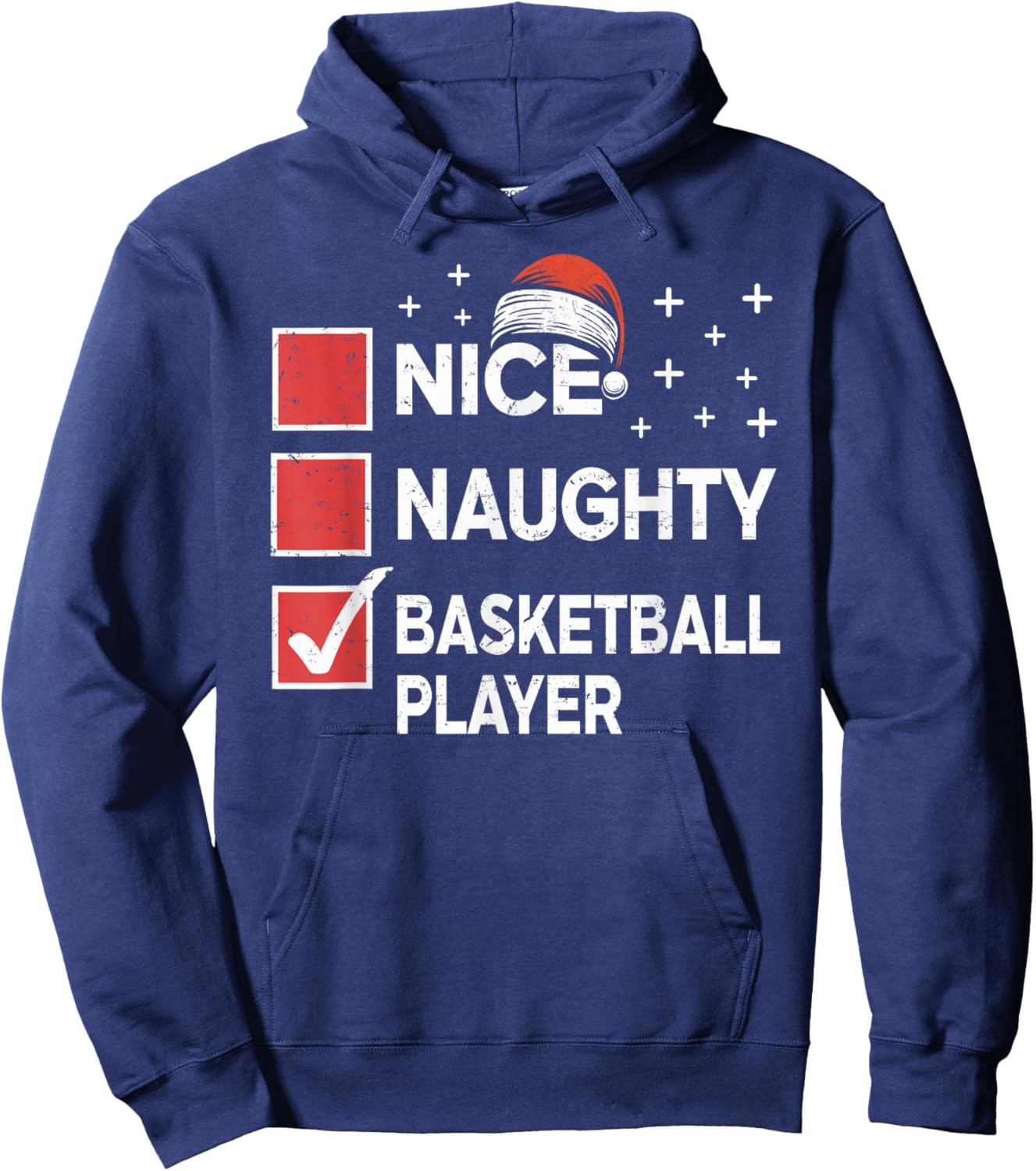 Christmas Nice Naughty Basketball Player Xmas List Santa Hat Hoodie - Hoodie | Navy