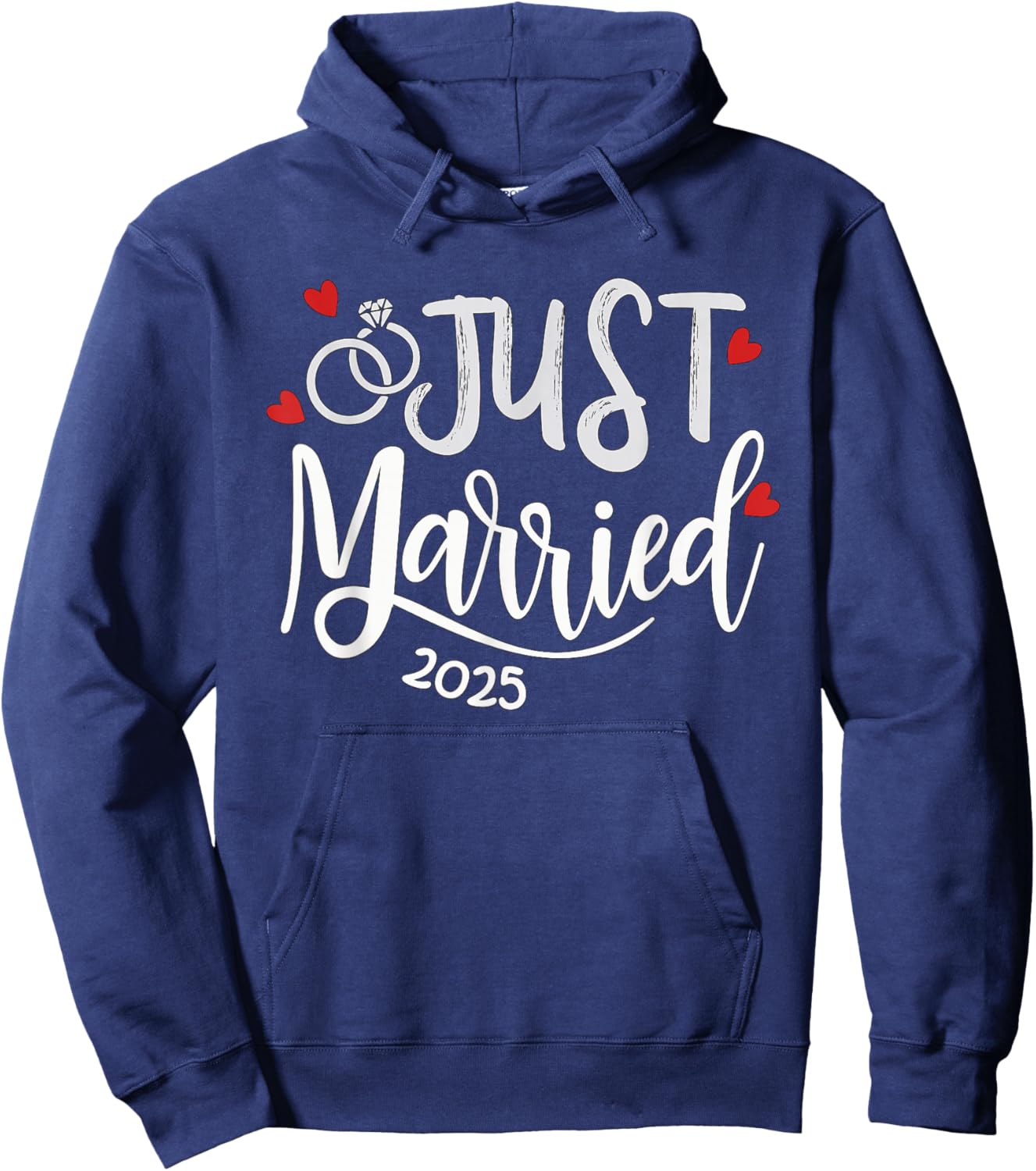Just Married 2025 - Bride & Groom Wedding Rings & Hearts Hoodie - Hoodie | Navy