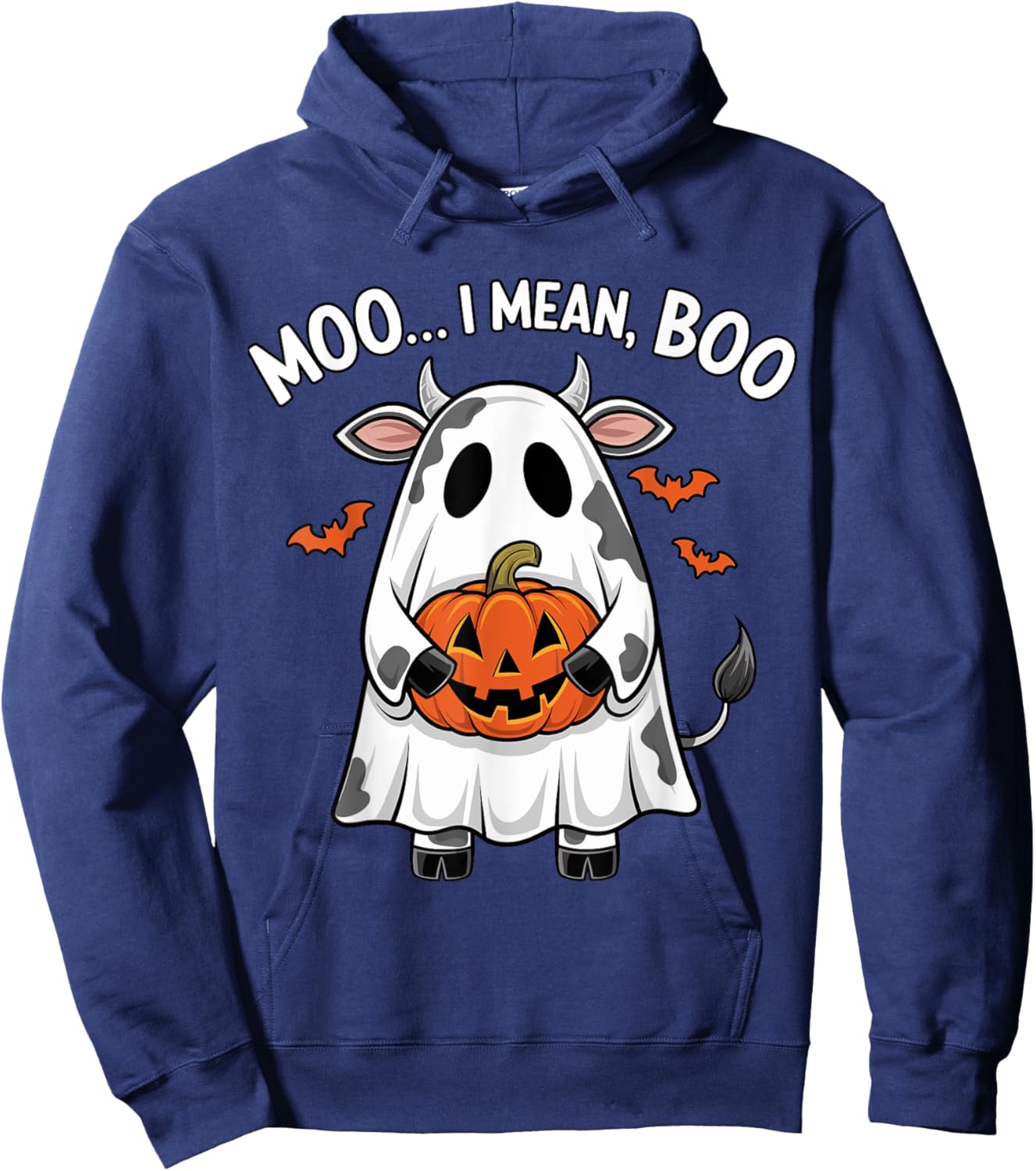 Ghost Cow Moo I Mean Boo Halloween Funny Highlands Cow Lover Hoodie - Hoodie | Navy