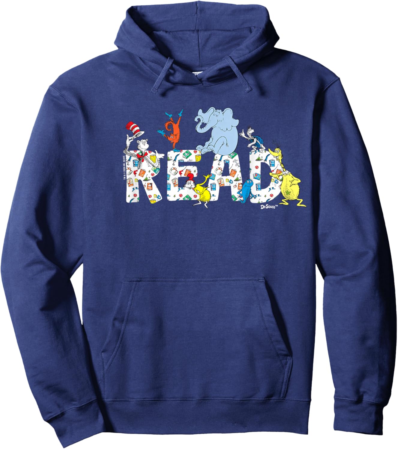 Dr. Seuss Characters Read Design Youth and Adult Hoodie - Hoodie | Navy