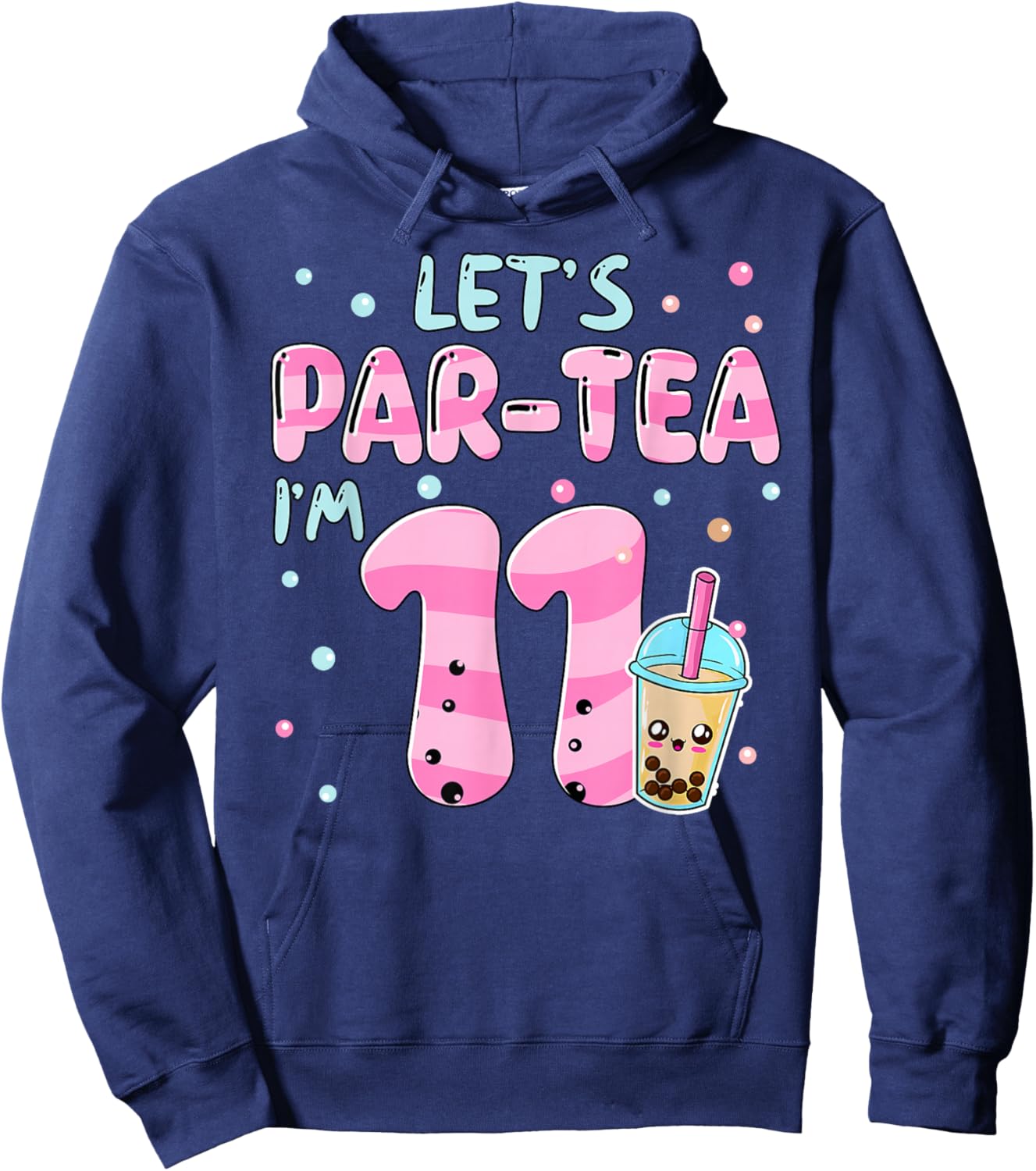 Let's Par-tea I'm 11 Years Old 11th Birthday Bubble Boba Tea Hoodie - Hoodie | Navy