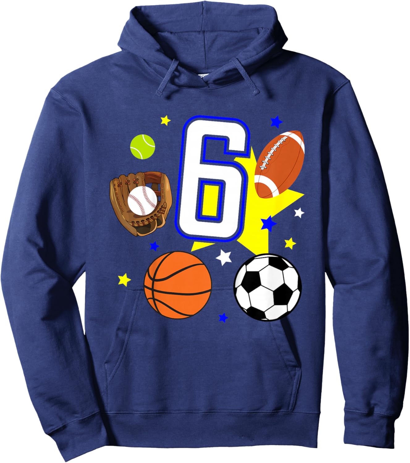 Kids 6th Birthday Sports Birthday Theme 6 Year Old Boy Hoodie - Hoodie | Navy