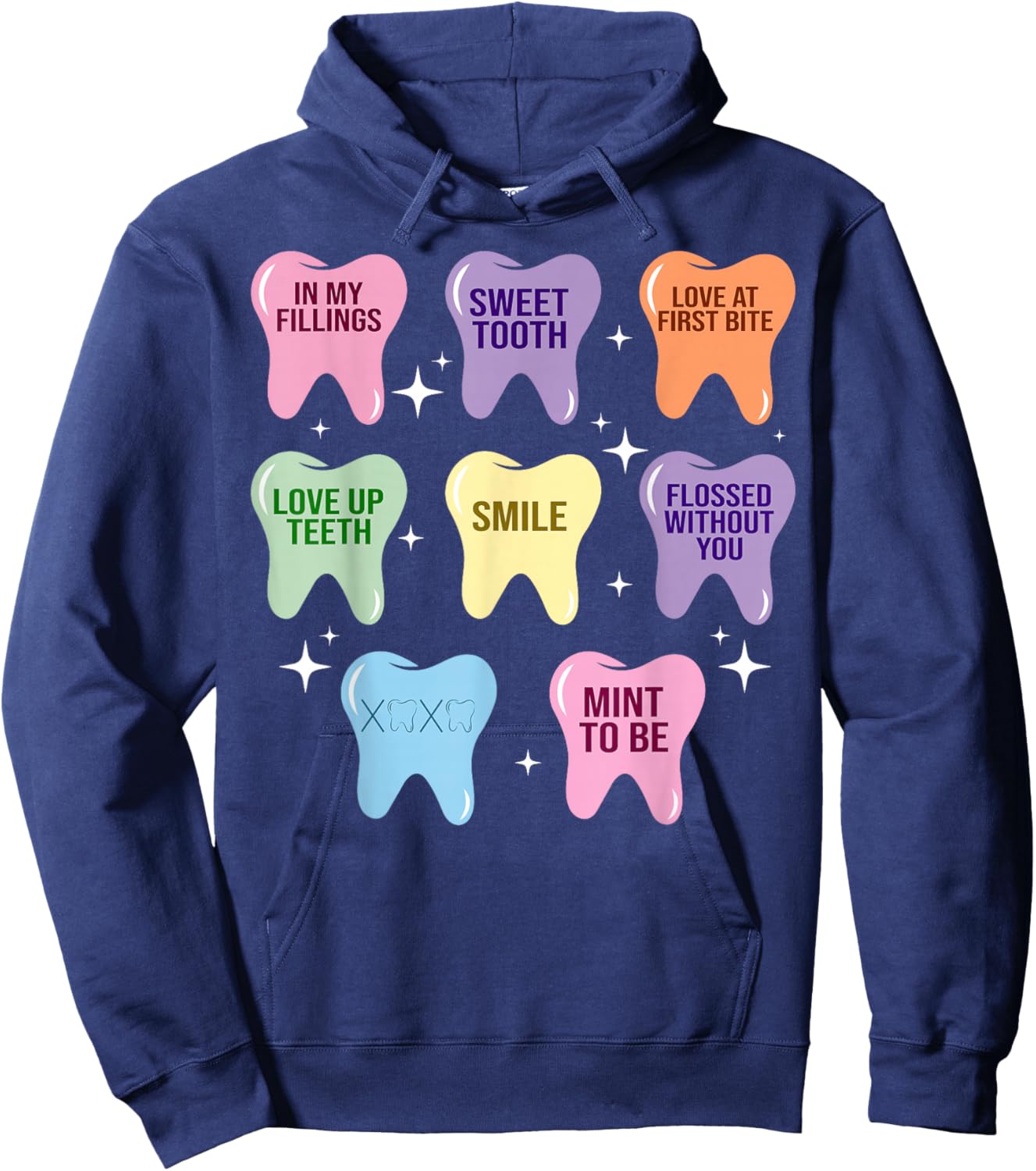 Happy Valentine Heart Teeth Dentist Dental Hygienist Hoodie - Hoodie | Navy