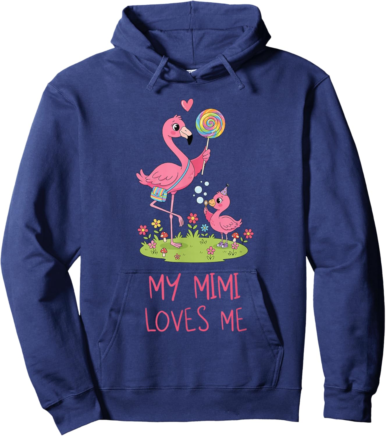 Cute Baby & Grandma Flamingo My Mimi Loves Me Hoodie - Hoodie | Navy