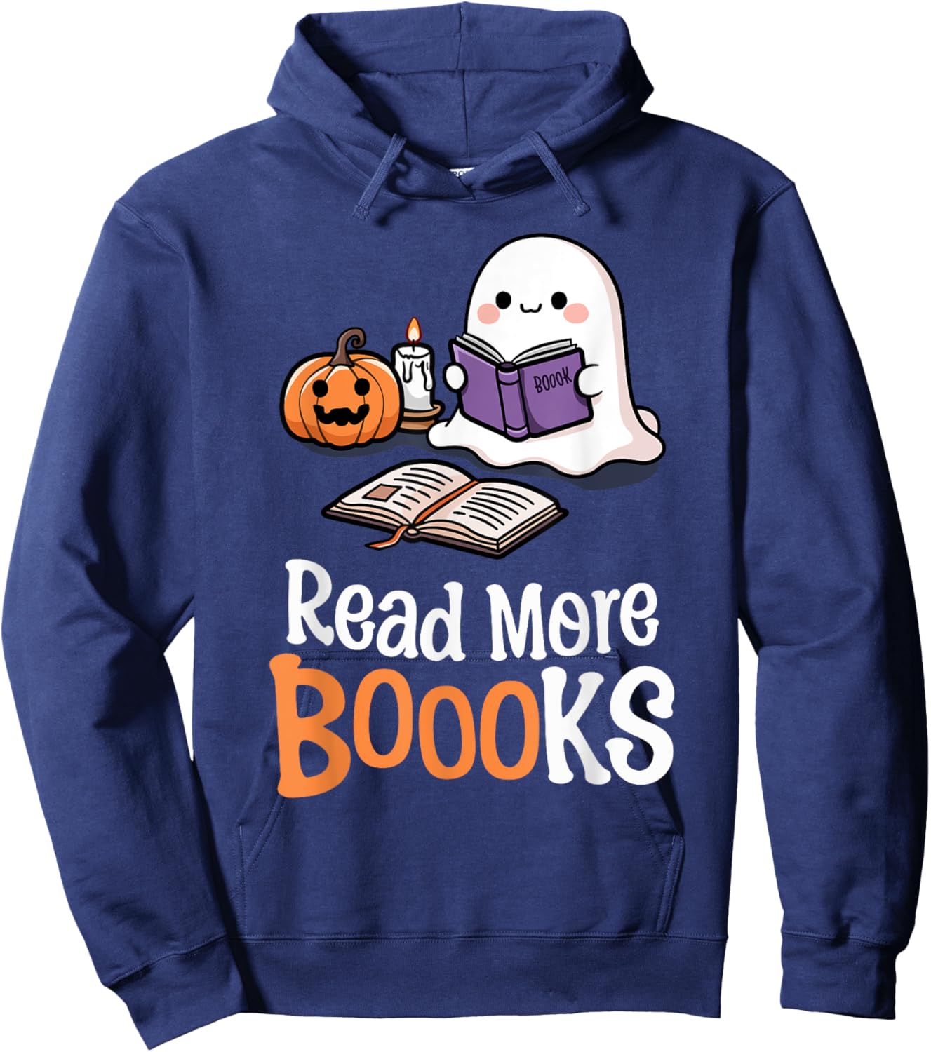 Halloween Teacher Women Cute Reading Ghost Read More Books Hoodie - Hoodie | Navy
