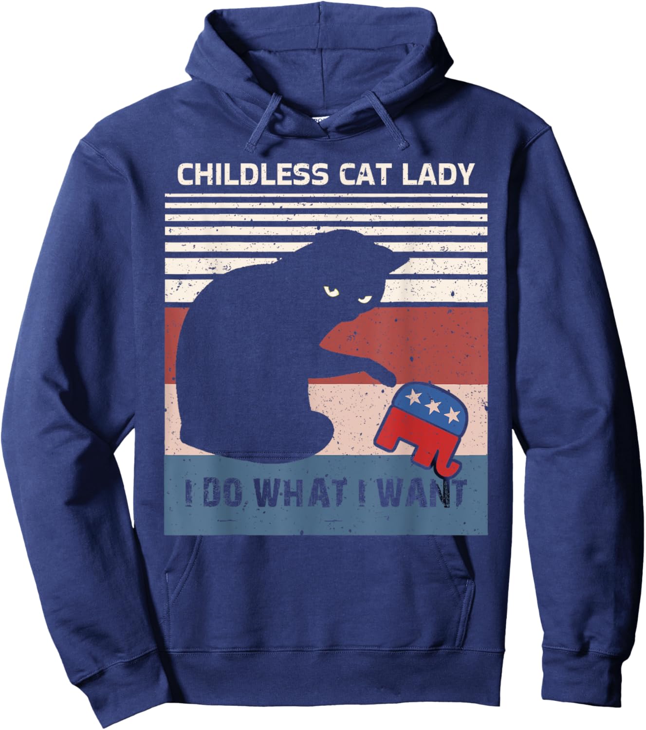 Childless Cat Lady For Kamala Harris Funny Cat ladies Retro Hoodie - Hoodie | Navy