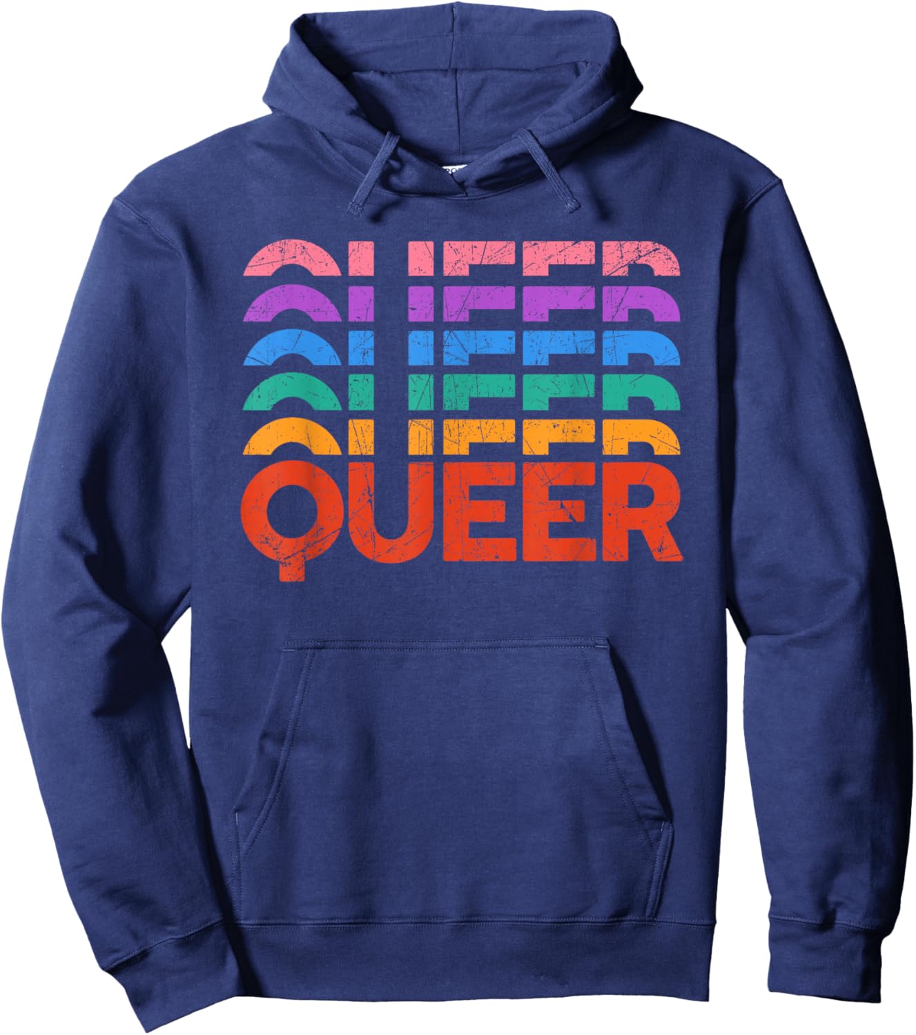 Queer Rainbow Vintage Pride LGBTQ Pride Month Gay Men Women Hoodie - Hoodie | Navy