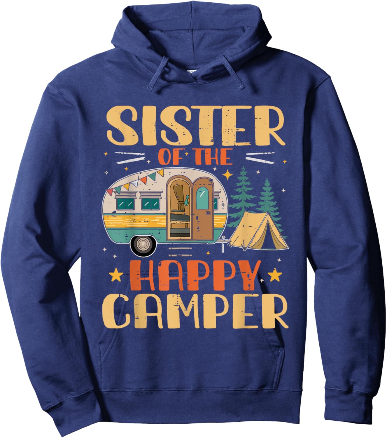 Sister of Happy Camper 1st Birthday Party Retro Sister Hoodie - Hoodie | Navy