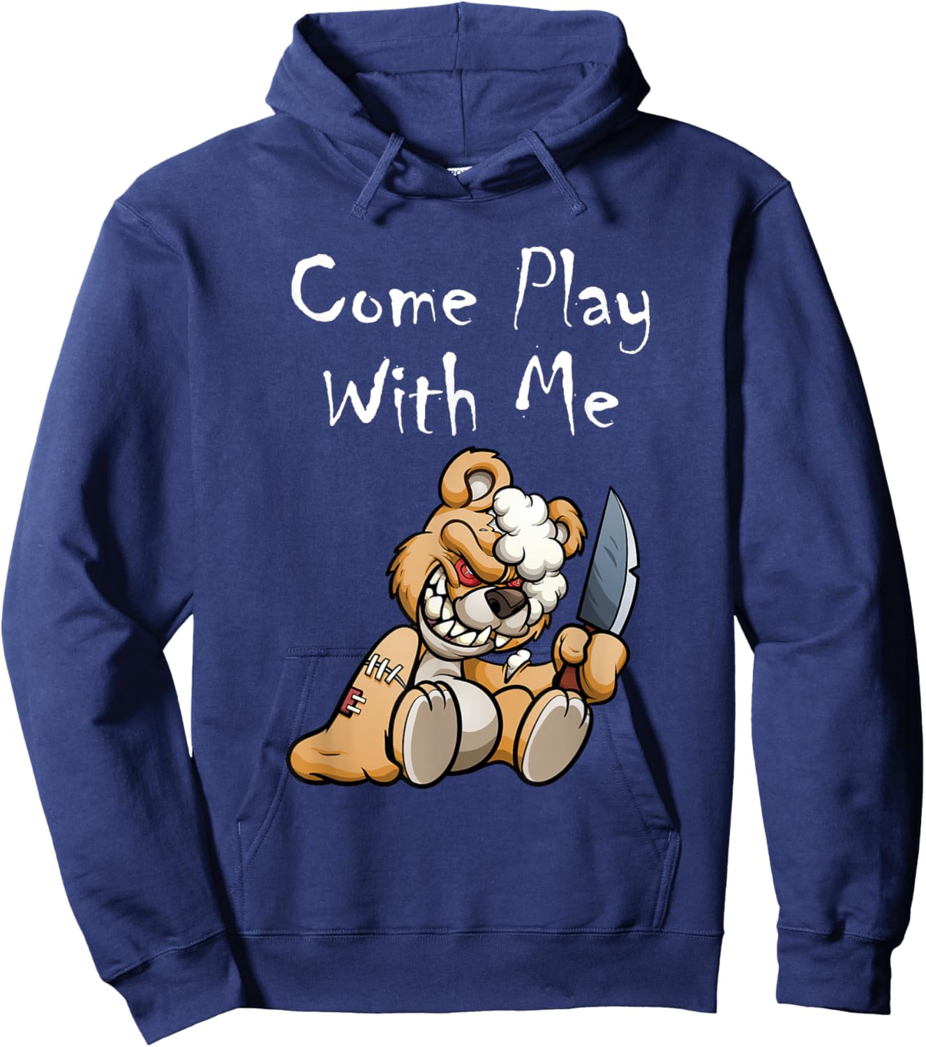 Evil Scary Teddy Bear Come Play With Me Cute Halloween Bear Hoodie - Hoodie | Navy