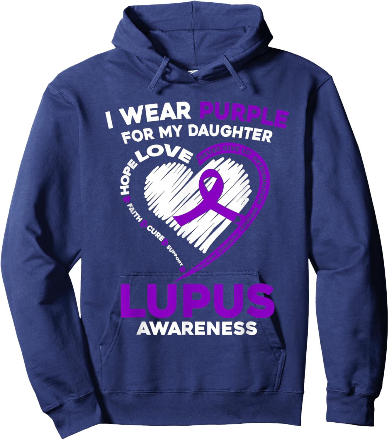 Lupus Awareness I Wear Purple For My Daughter Purple Ribbon Hoodie - Hoodie | Navy