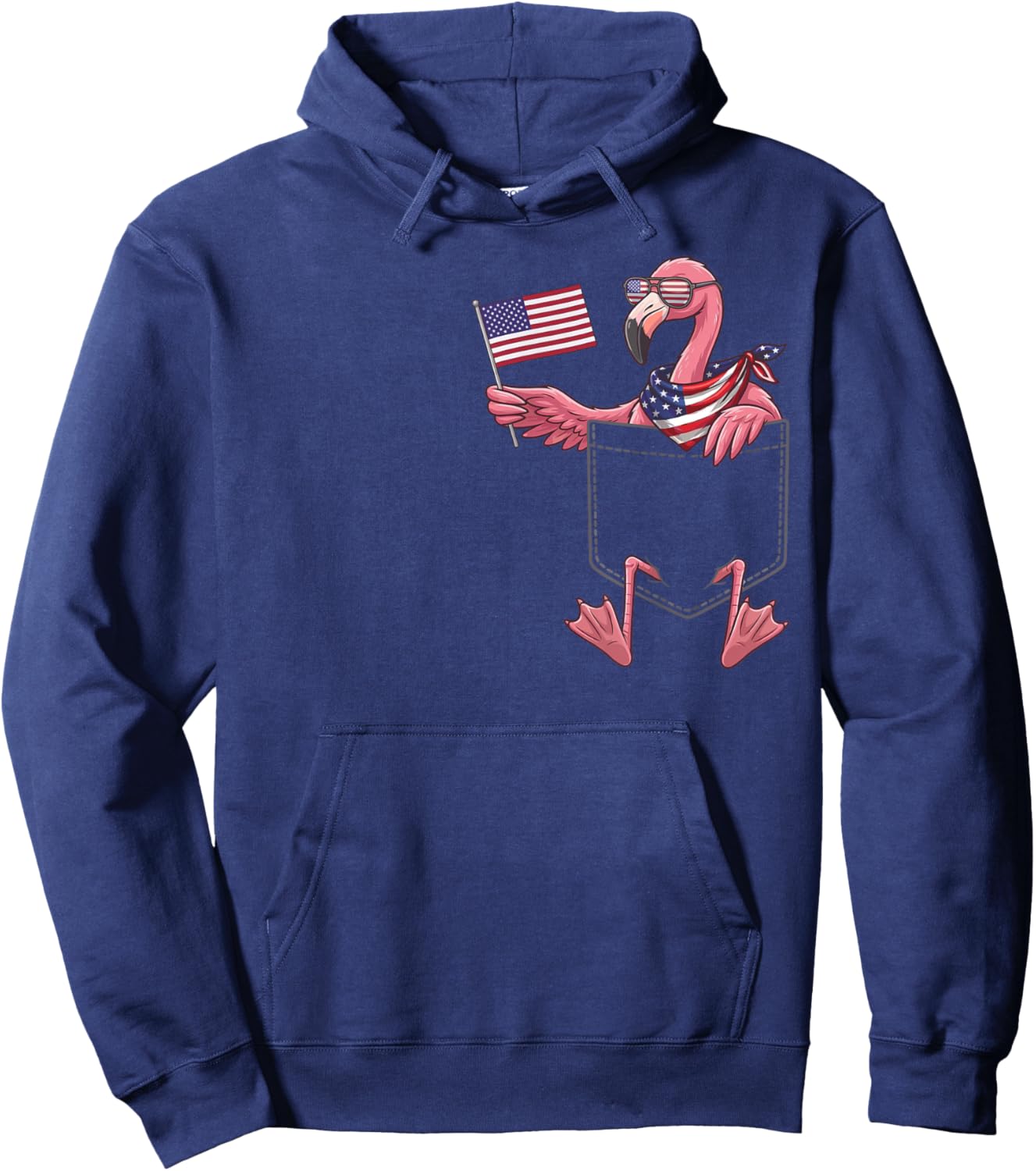 Flamingo Pocket Patriotic American Flag 4th of July USA Hoodie - Hoodie | Navy
