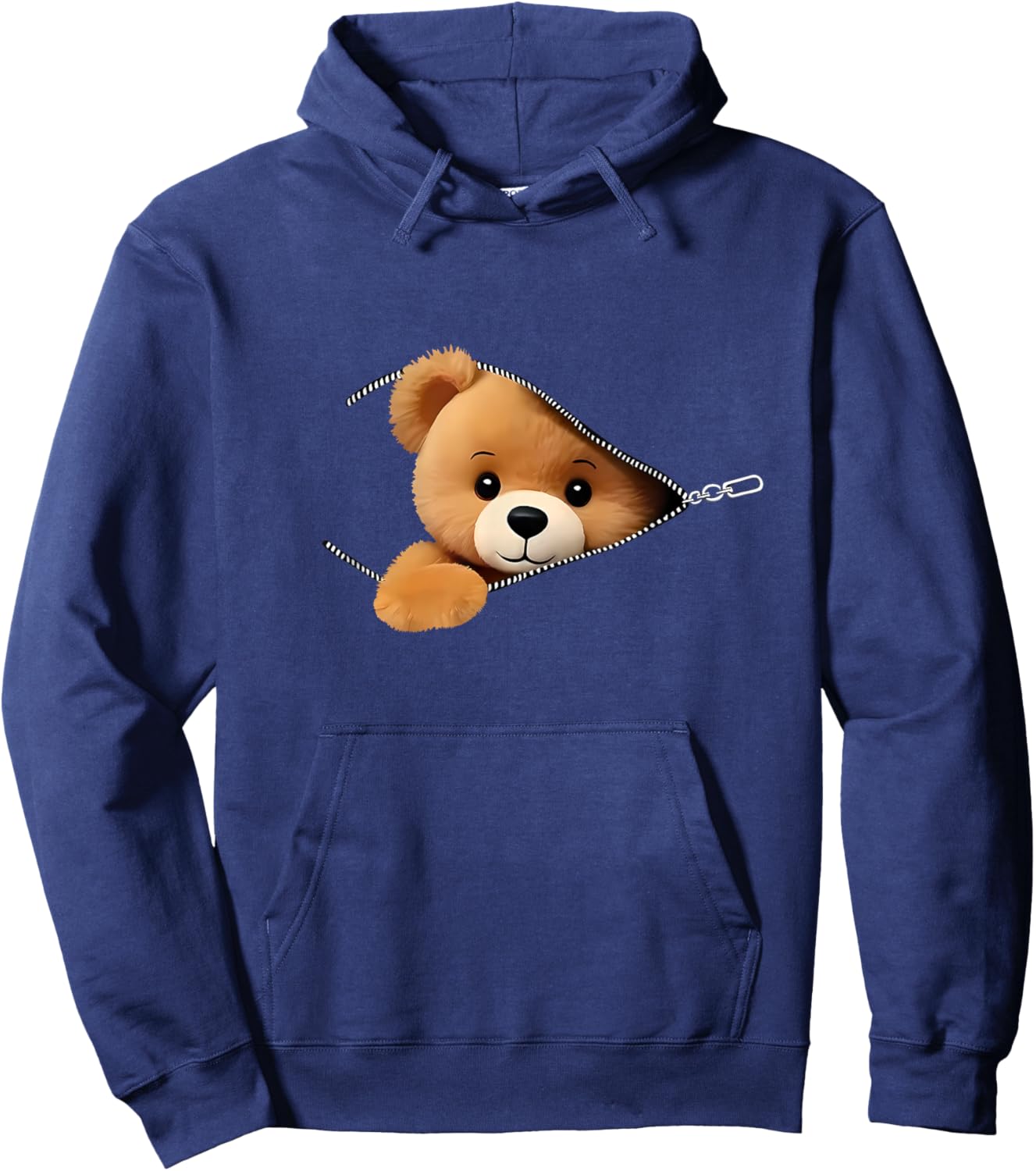 Bear Print Zipper Hoodie - Hoodie | Navy