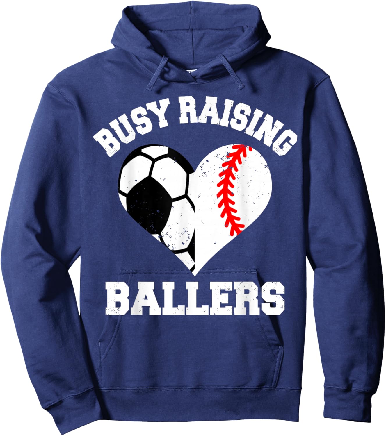Busy Raising Ballers Soccer Baseball Heart Mom Game Day Hoodie - Hoodie | Navy