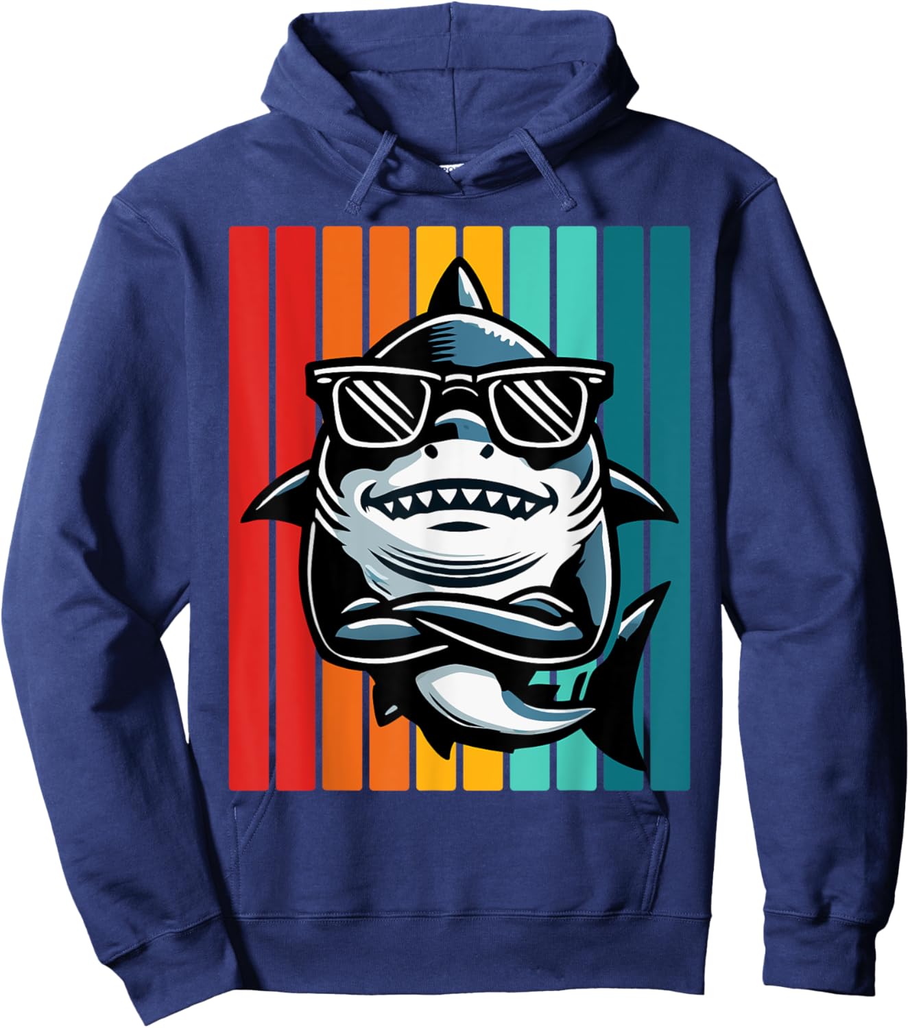 Cool Retro Shark in Sunglasses 70s 80s 90s Funny Shark Hoodie - Hoodie | Navy