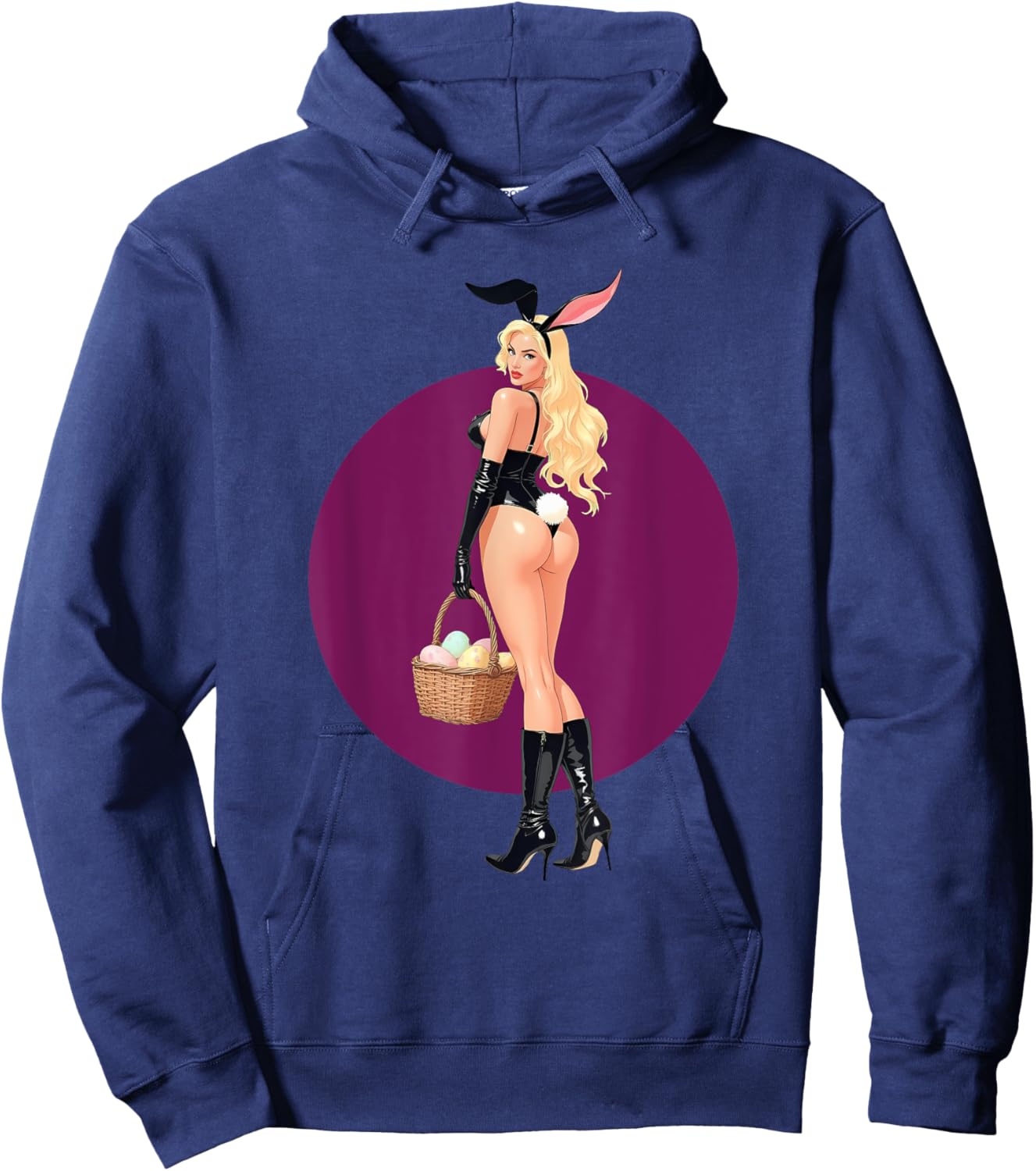 Pin-Up Sexy Rabbit Girl Easter Day Eggs Vintage Men Women Hoodie - Hoodie | Navy