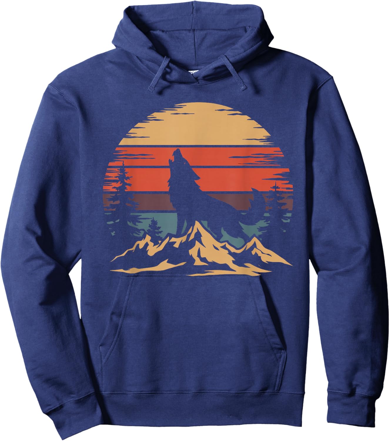 Wolf Mountain - Retro Wildlife Howling Wolf Nature Hoodie - Hoodie | Navy
