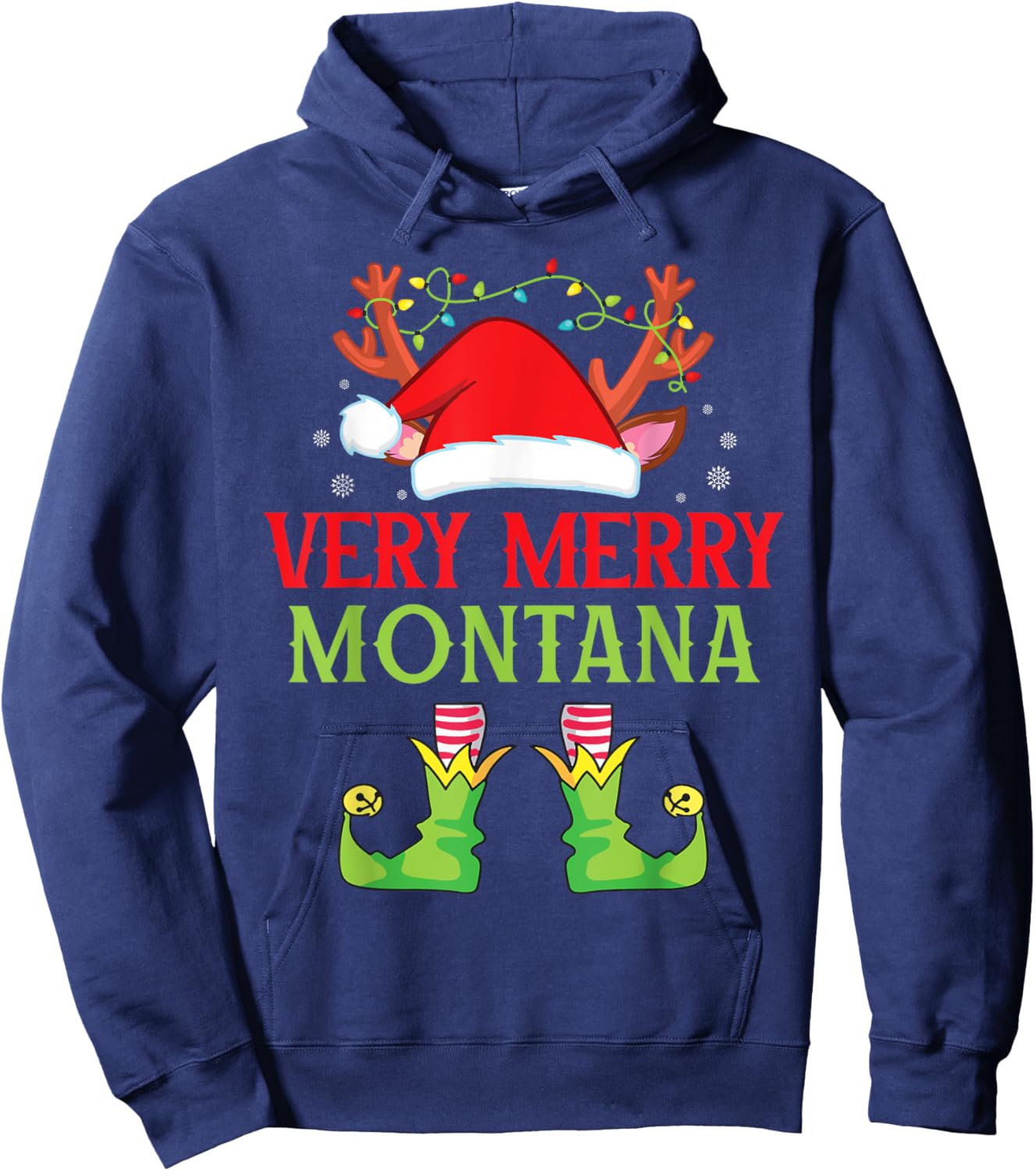 Festive Christmas Elf & Santa Claus Very Merry in MONTANA Hoodie - Hoodie | Navy