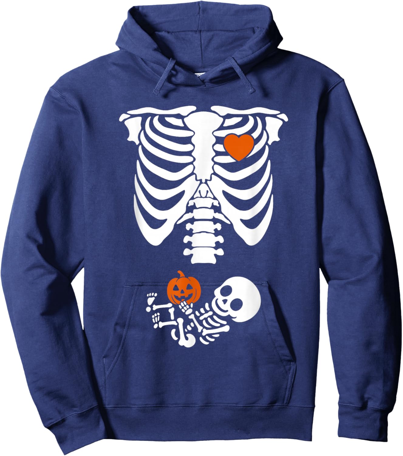 Skeleton Pregnancy Halloween with Baby Pumpkin Hoodie - Hoodie | Navy