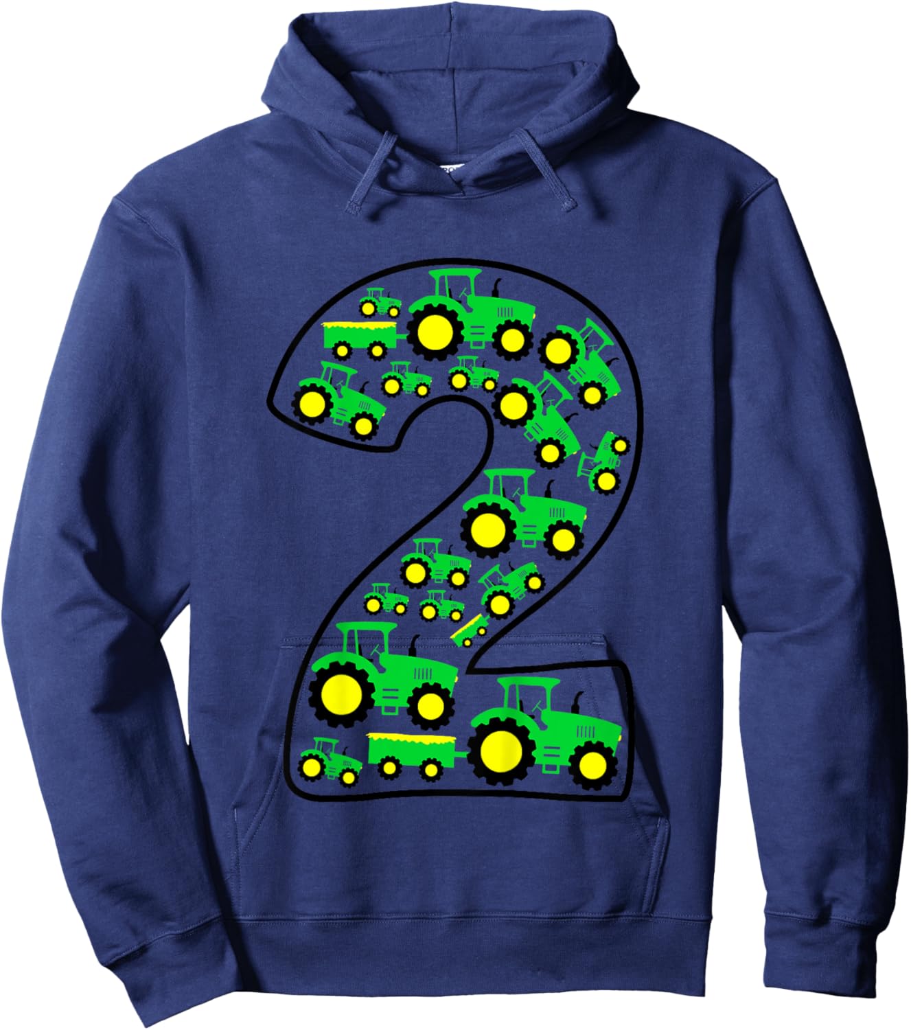 Kids Farm Tractor Boy 2nd Birthday 2 Year Old Toddler Birthday Hoodie - Hoodie | Navy
