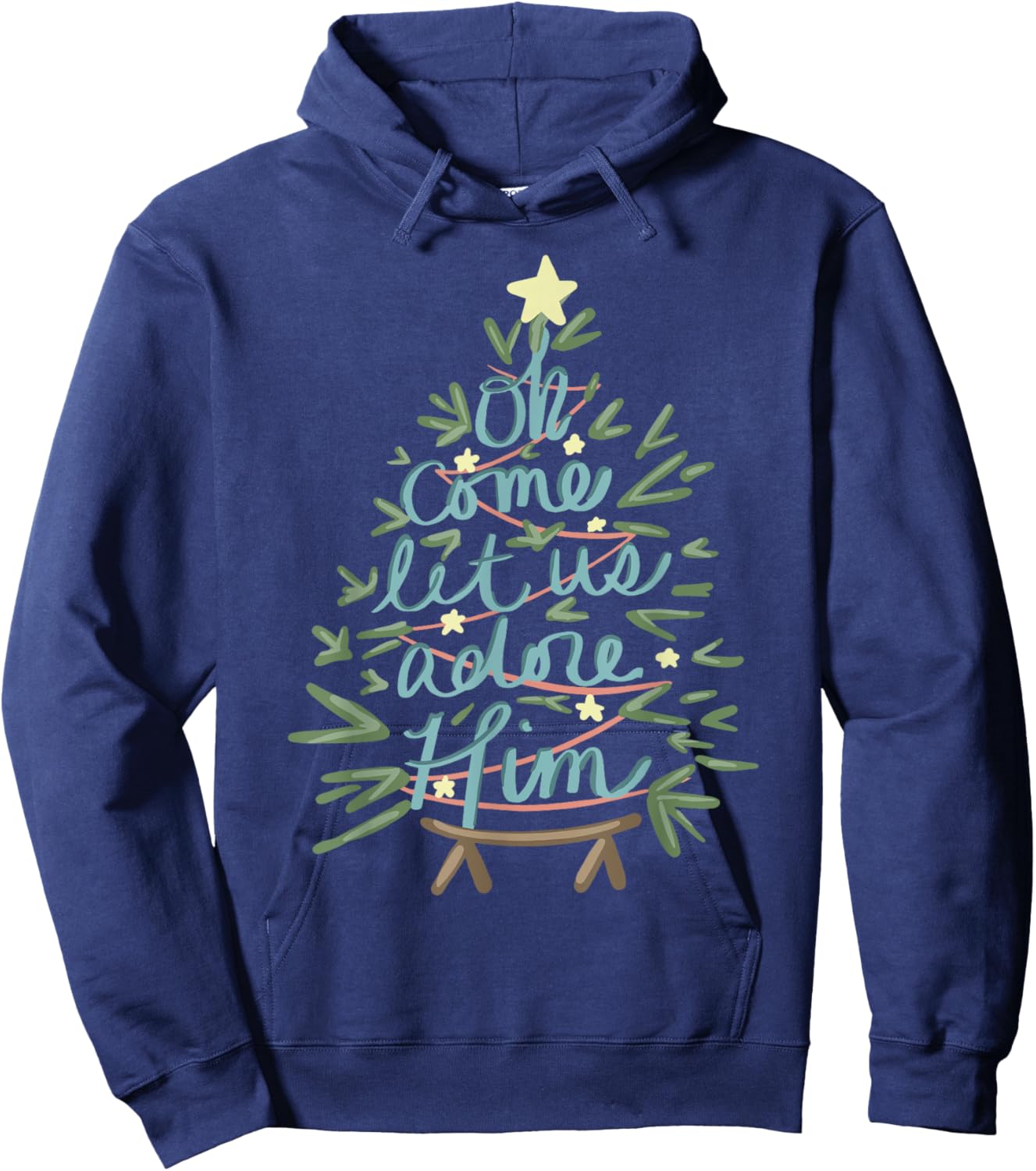 Oh Come Let Us Adore Him Christian Jesus Christmas Pajamas Hoodie - Hoodie | Navy