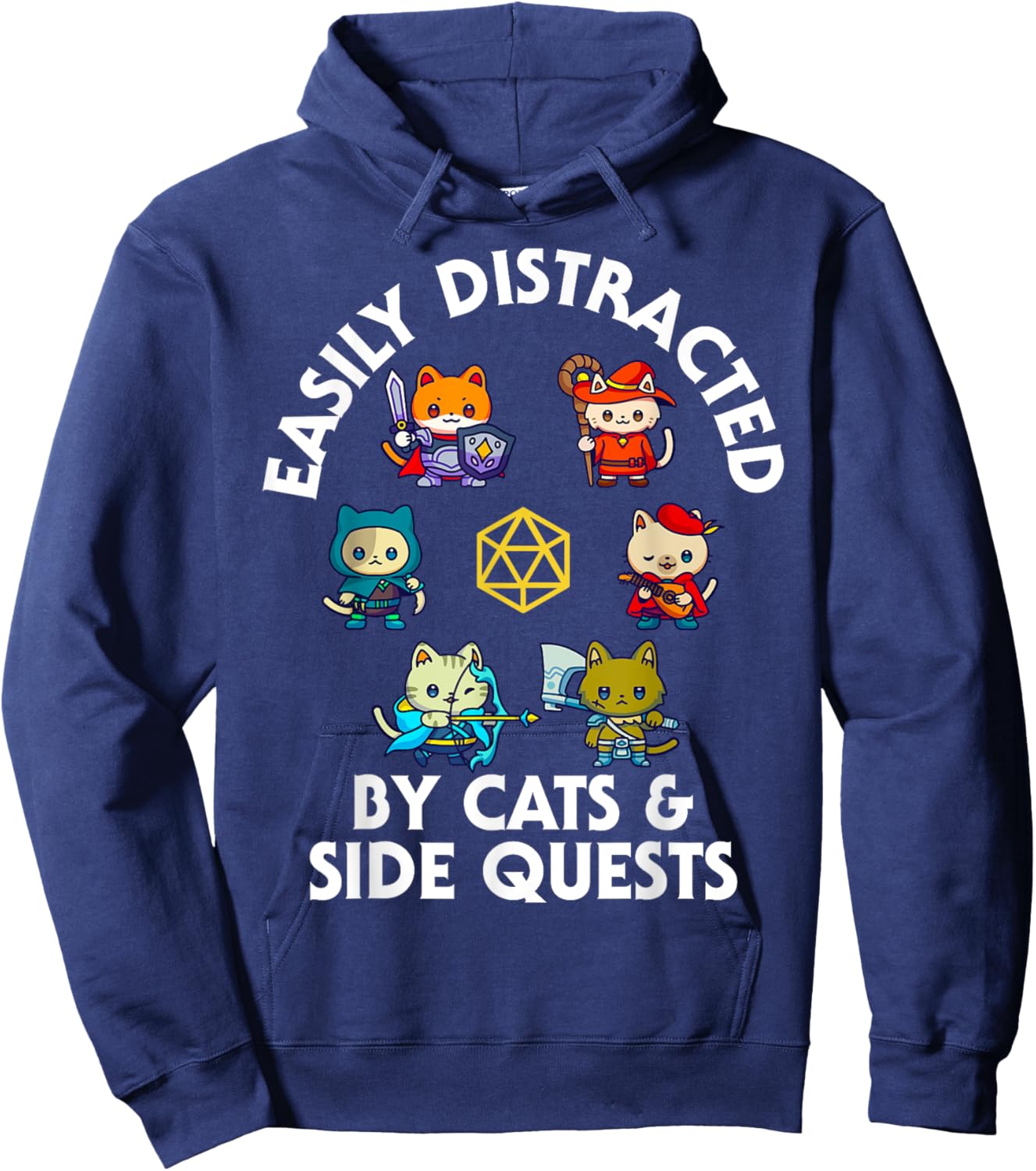 RPG Gamer Cats Side Quest Funny Nerd ADHD Cat Men Women Kids Hoodie - Hoodie | Navy