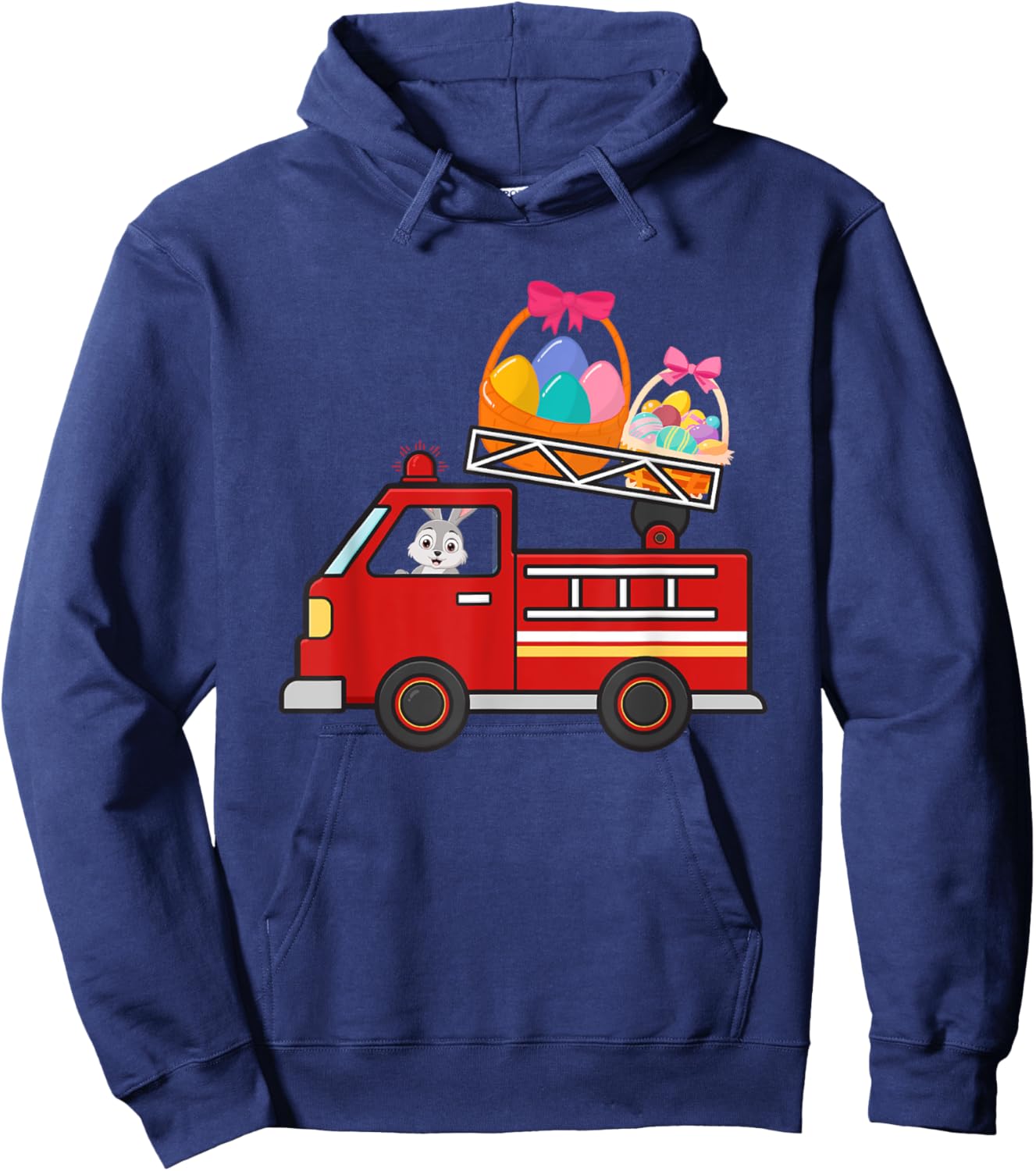 Bunny Riding Firetruck Easter Day Firefighter Happy Easter Hoodie - Hoodie | Navy