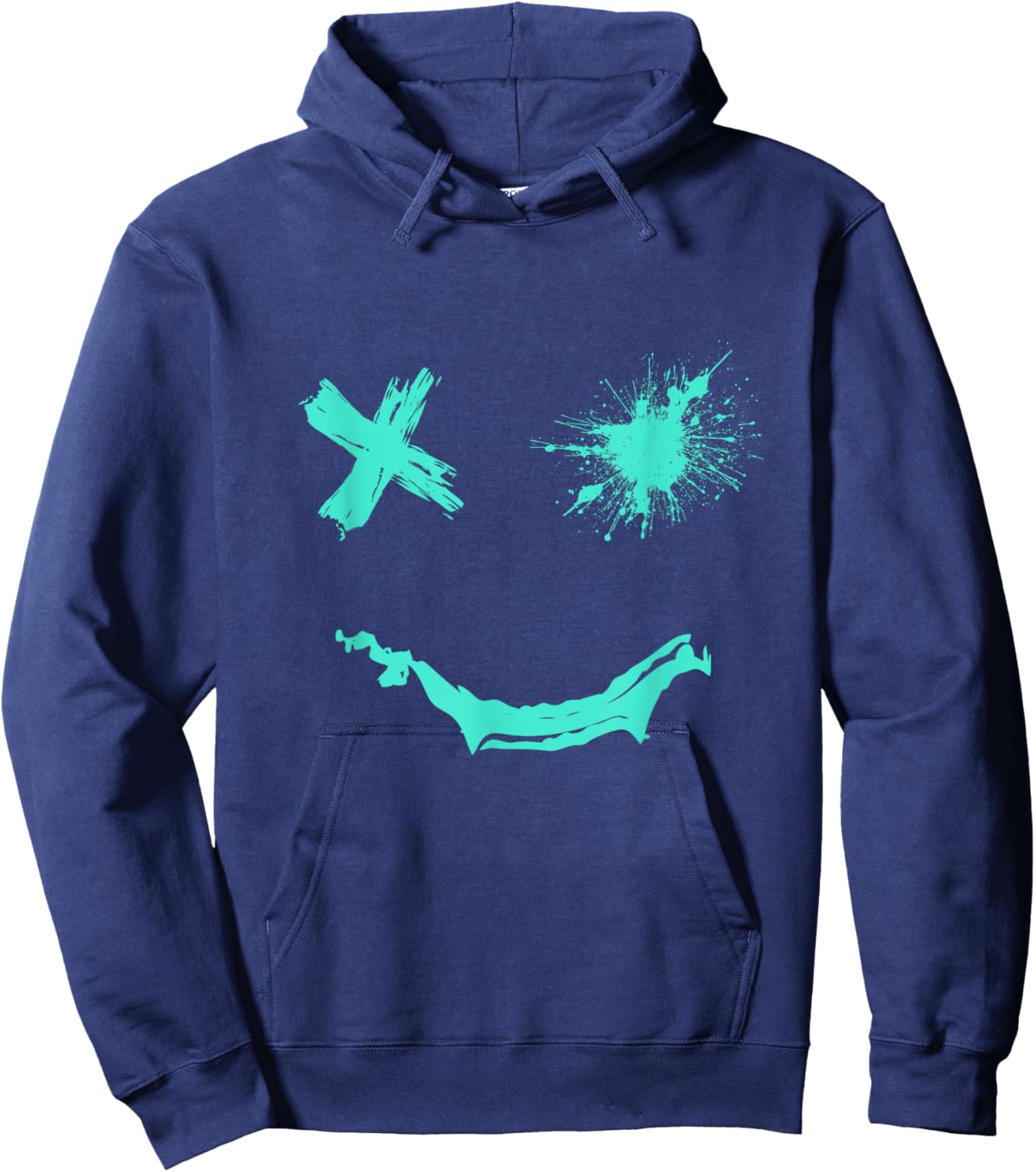Light Teal Aqua Smile Grunge Face Light Teal Aqua Color Hoodie - Hoodie | Navy