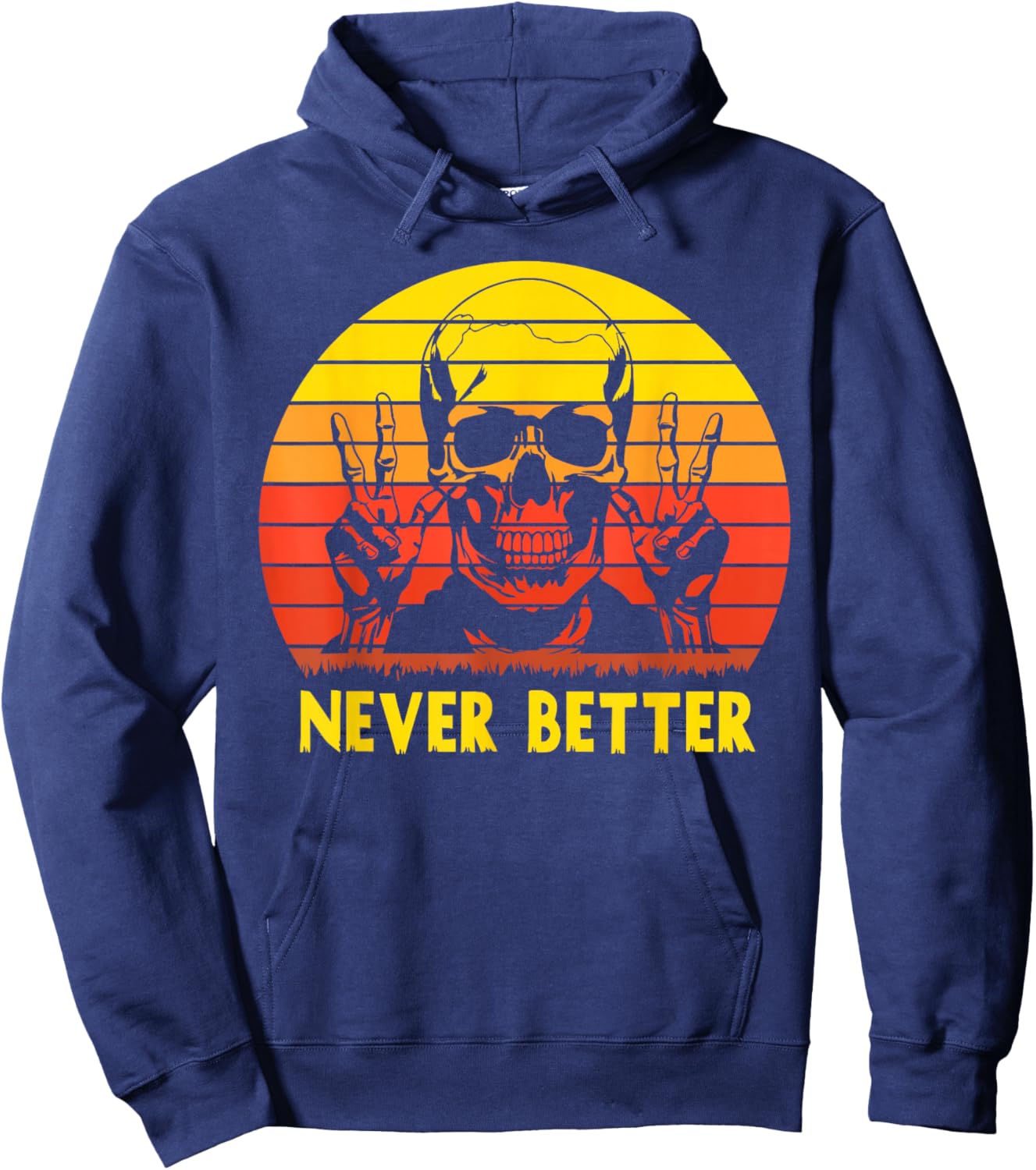 Never Better Halloween Skeleton Smoking Ghost Hunting Hoodie - Hoodie | Navy