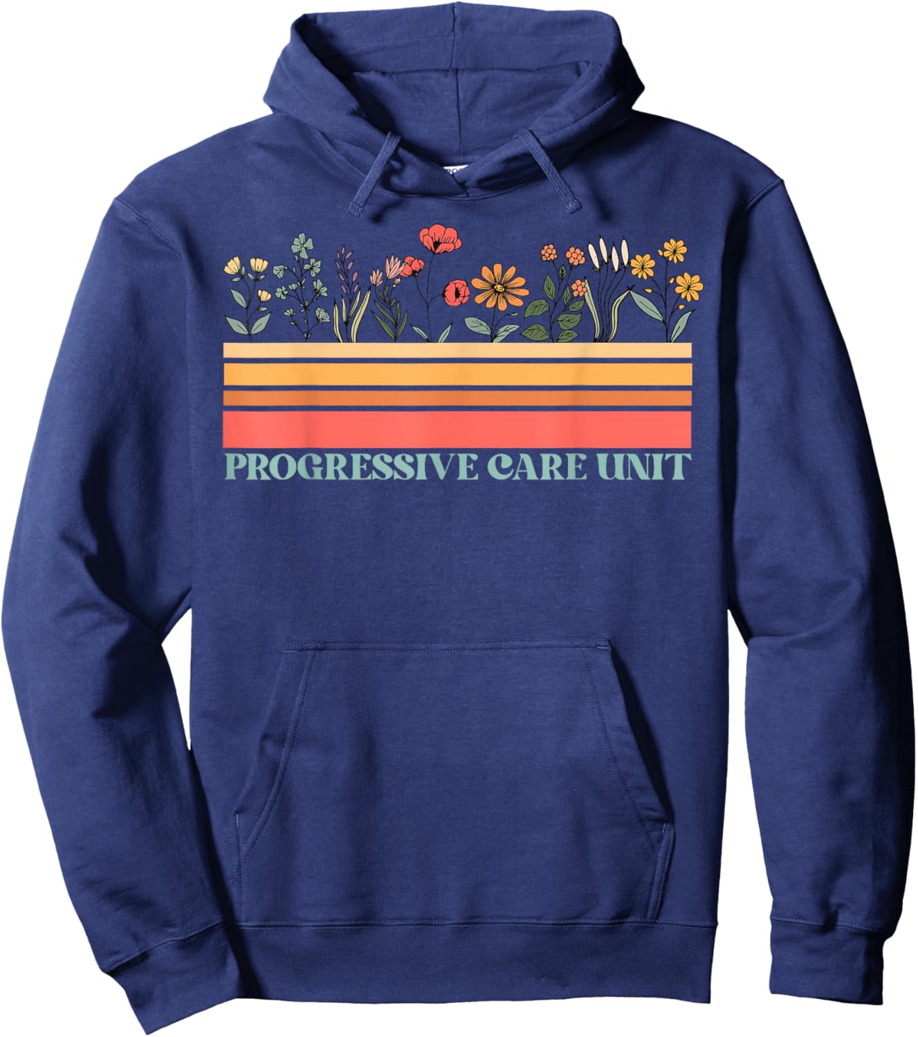 Vintage Wildflower Progressive Care Unit PCU Tech Nurse Hoodie - Hoodie | Navy