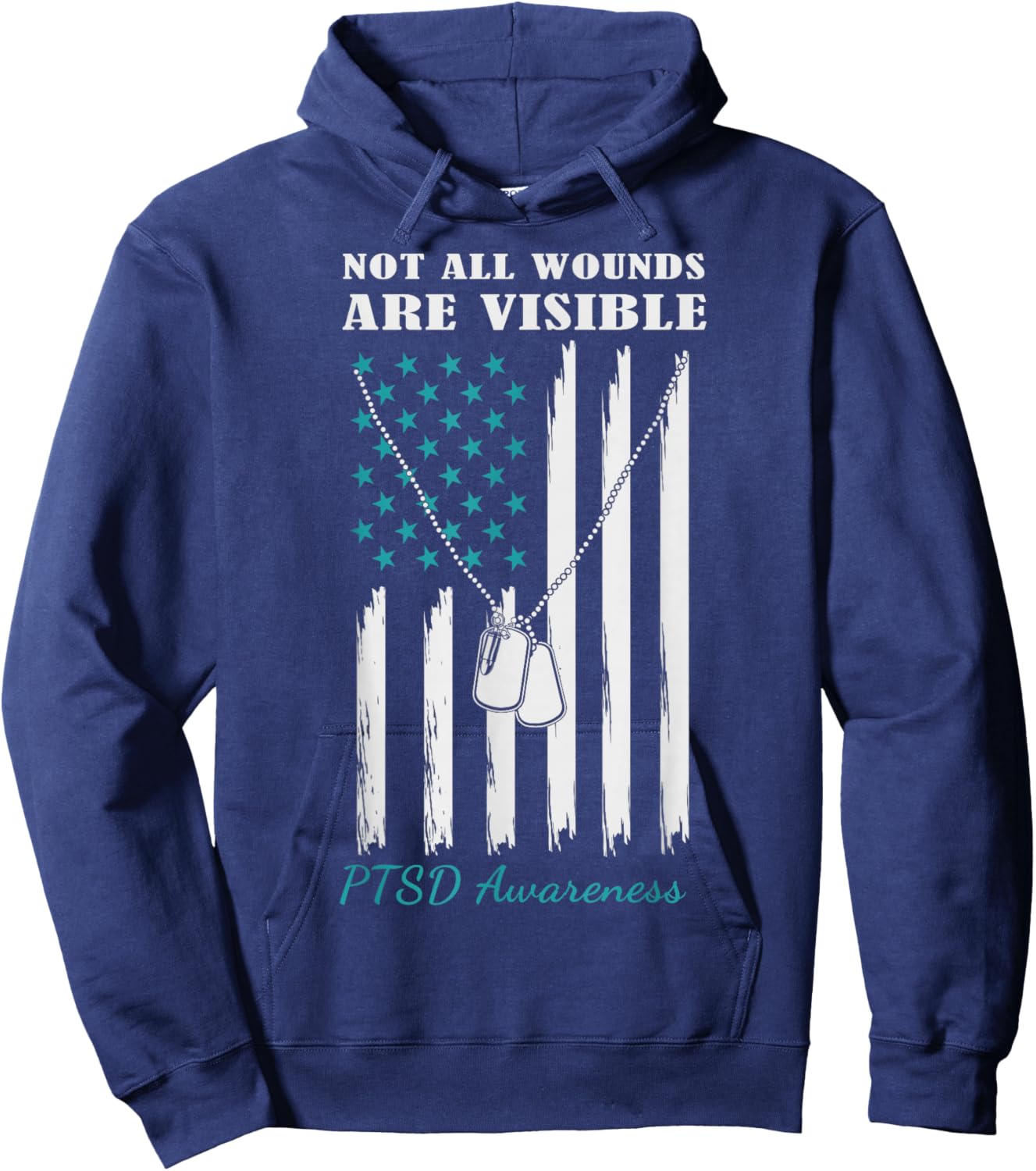 Not All Wounds are Visible USA Flag PTSD Awareness Hoodie - Hoodie | Navy